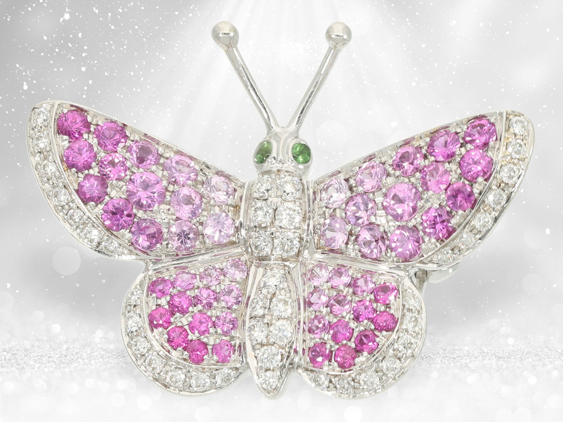 Pendant/brooch: highly refined goldsmith's pendant by Wempe "Butterfly", pink sapphires and diamonds - Image 2 of 5