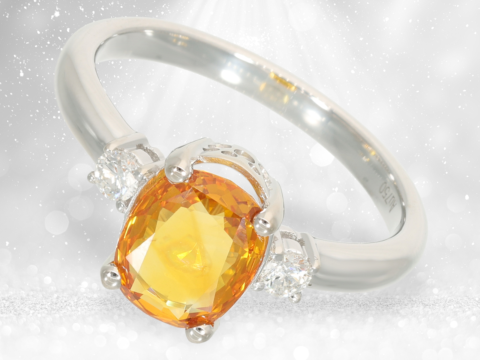 Unworn white gold goldsmith's ring with orange/yellow sapphire and brilliant-cut diamonds - Image 3 of 4