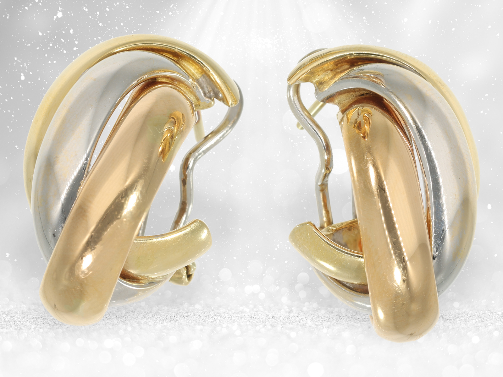 Earrings: exceptional, large vintage tricolour earrings, 18K gold - Image 2 of 4