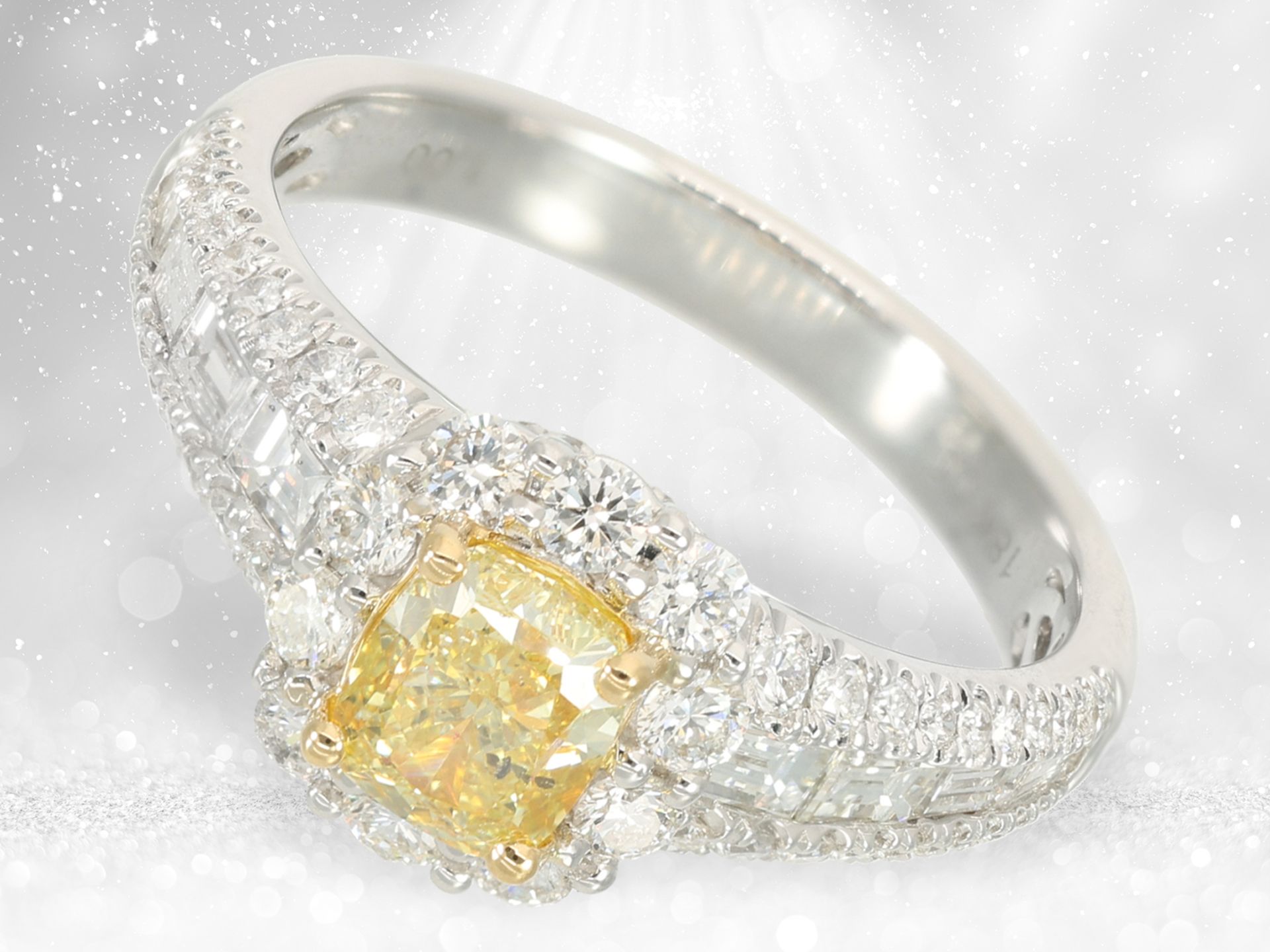Ring: elaborately designed diamond ring, centre stone Fancy Yellow 1ct, GIA certificate - Image 2 of 4