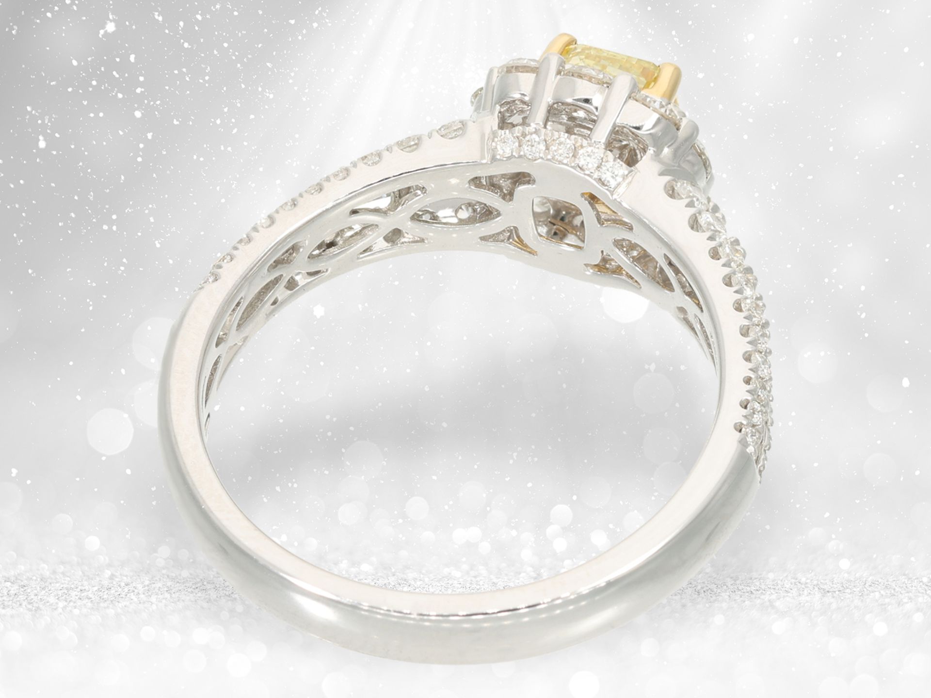 Ring: elaborately designed diamond ring, centre stone Fancy Yellow 1ct, GIA certificate - Image 4 of 4