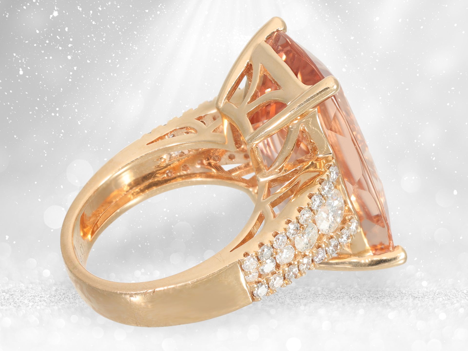Ring: modern, very fine pink gold ring with 20ct morganite in top quality, like new - Image 6 of 6