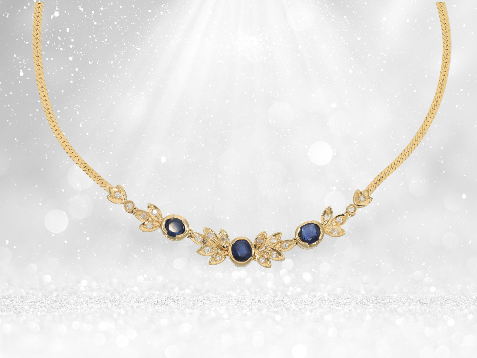 Finely crafted sapphire/brilliant-cut diamond centre piece necklace, 18K gold - Image 4 of 4