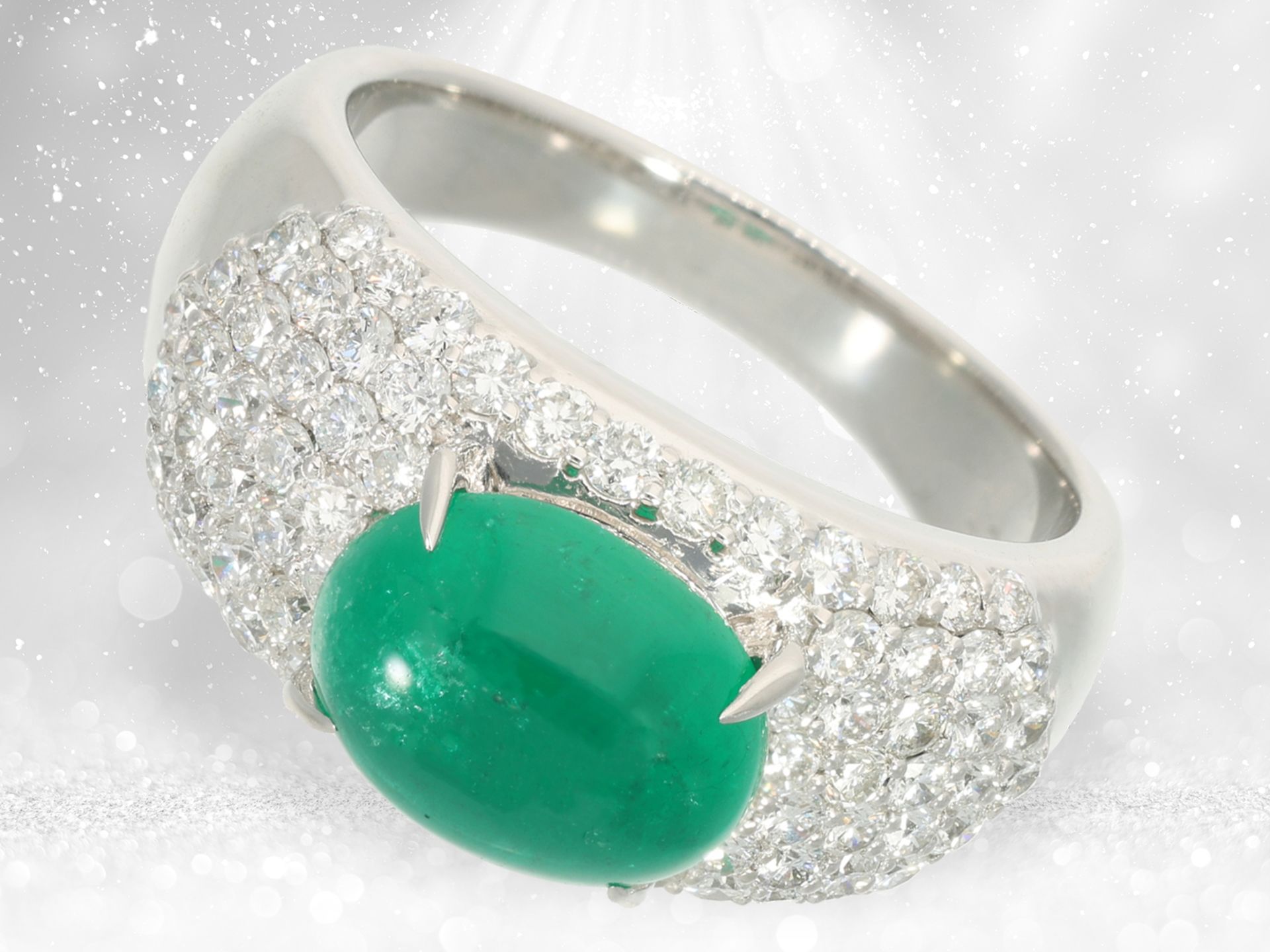 Ring: exclusive platinum ring with emerald and brilliant-cut diamonds "Cocktail Ring", like new - Image 3 of 5