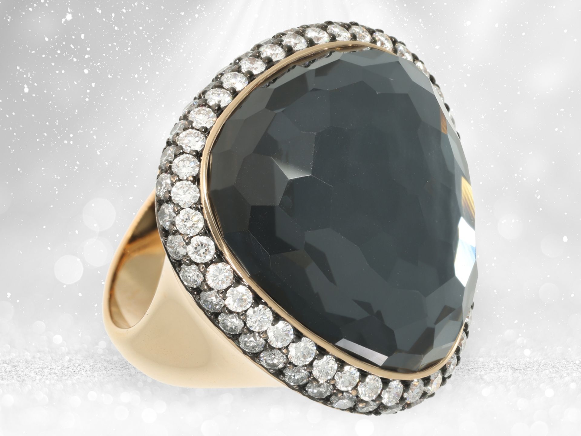 Expensive designer cocktail ring with abundant brilliant-cut diamonds and a quartz, handmade Brahmfe - Image 5 of 8