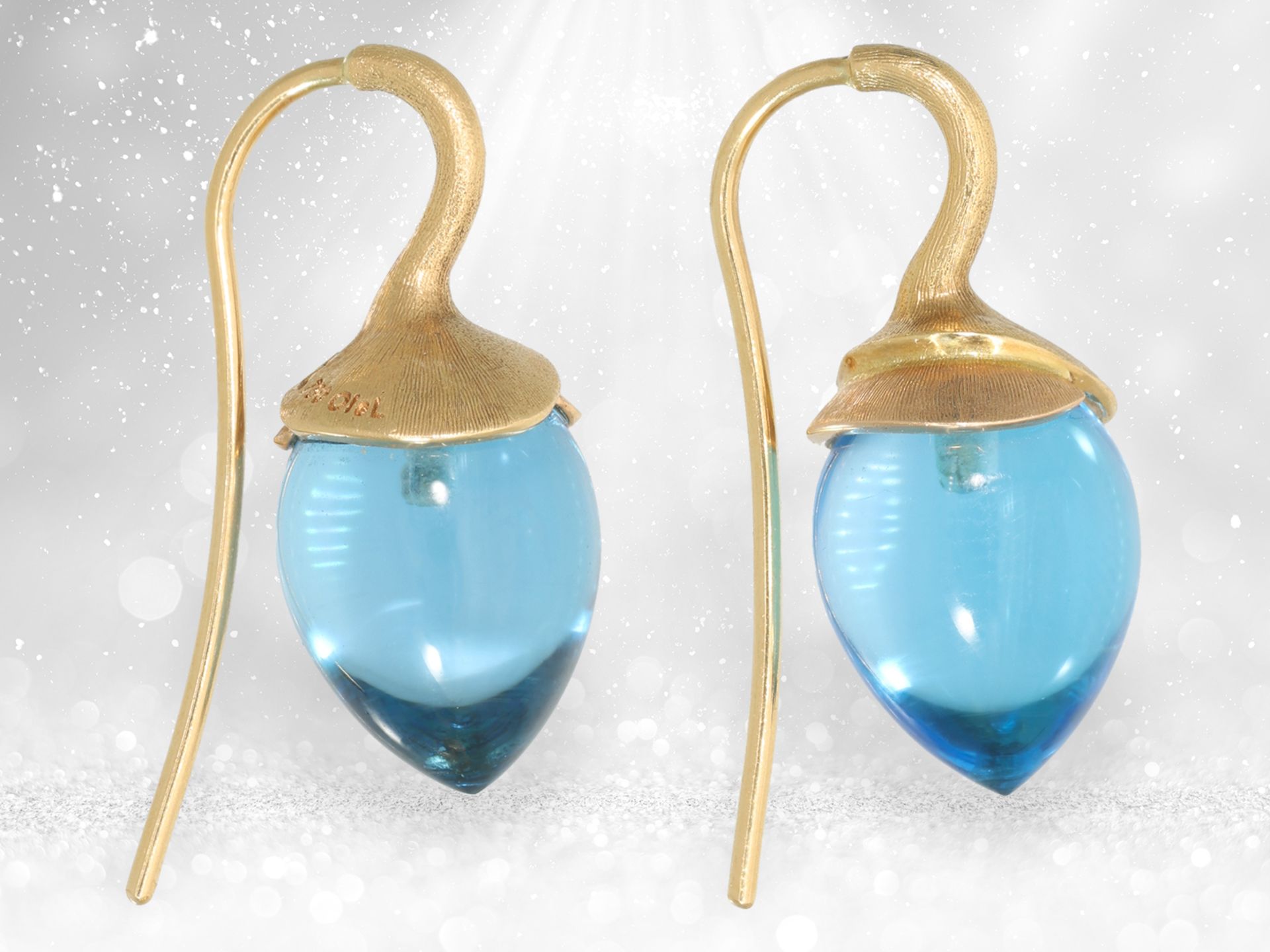 Ausgefallene goldene Designer-Topas-Ohrringe aus dem Hause Ole Lynggaard, Modell "Lotus Drop" - Bild 4 aus 4