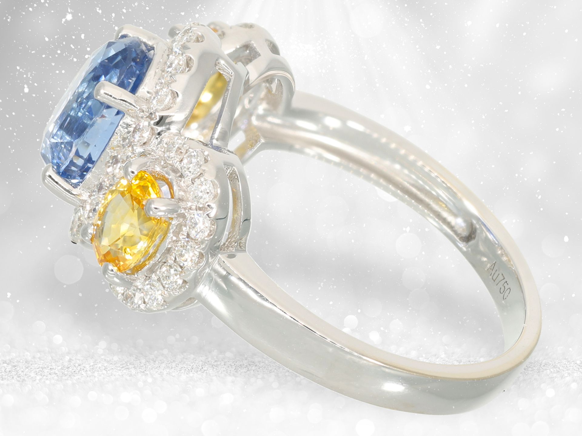 White gold modern sapphire/brilliant-cut diamond goldsmith ring, approx. 3.2ct - Image 5 of 5