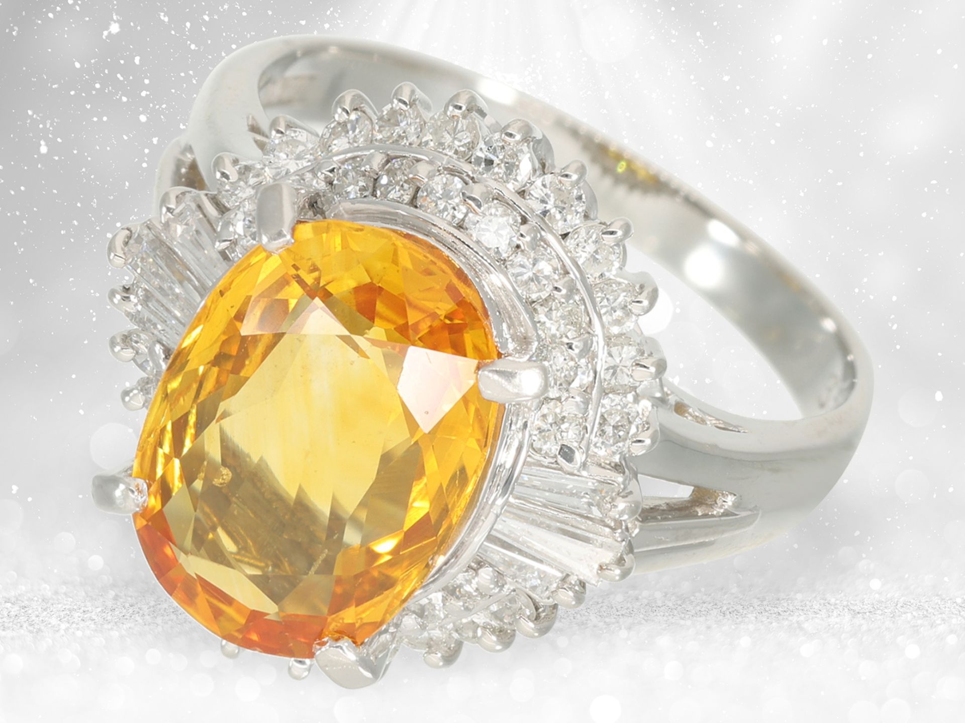 Ring: exclusive platinum ballerina ring with precious gemstone set, like new