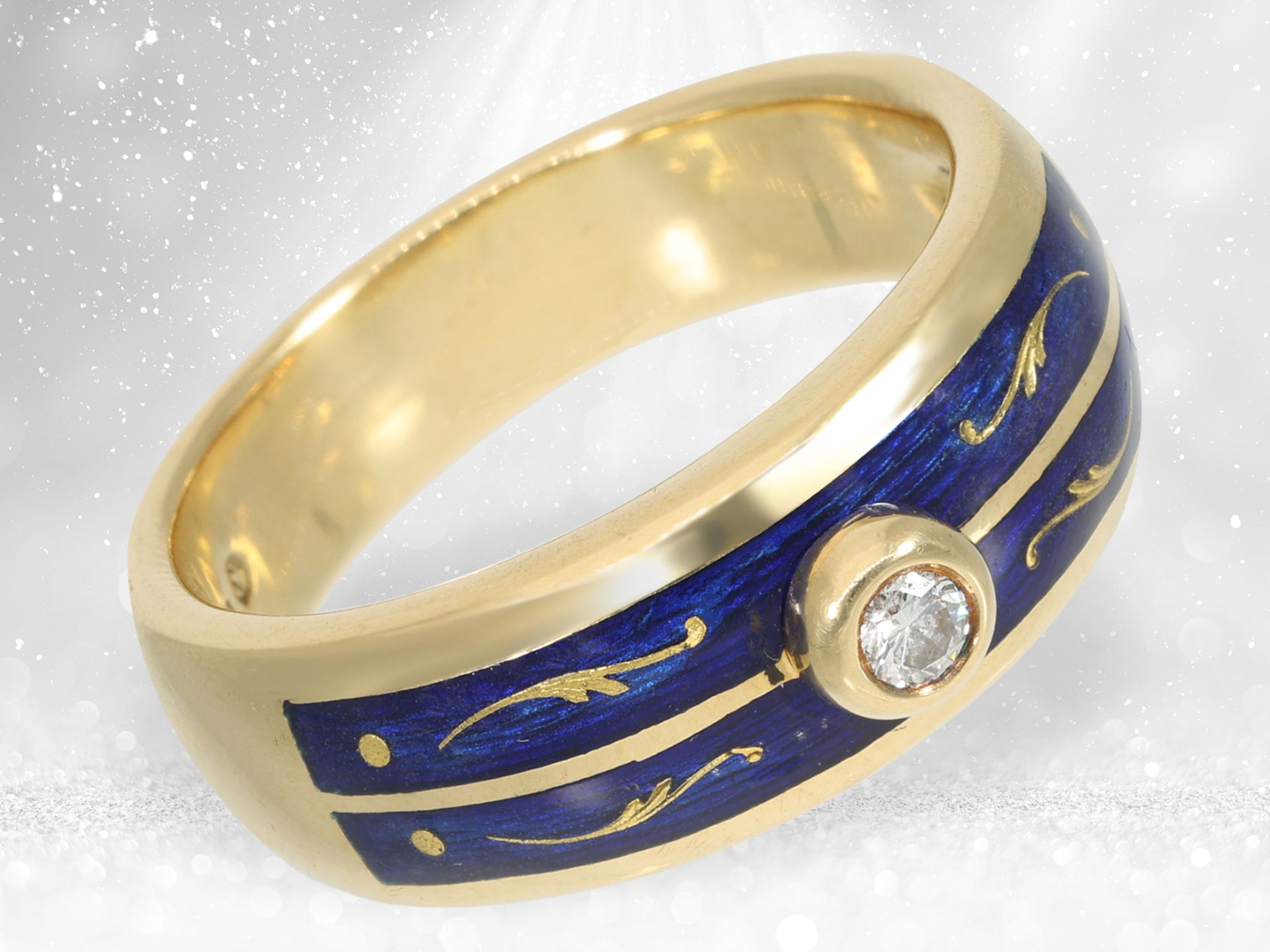 Hochwertiger und seltener limitierter Gold/Emaille-Ring mit Brillant, Fabergé by Victor Mayer, inter