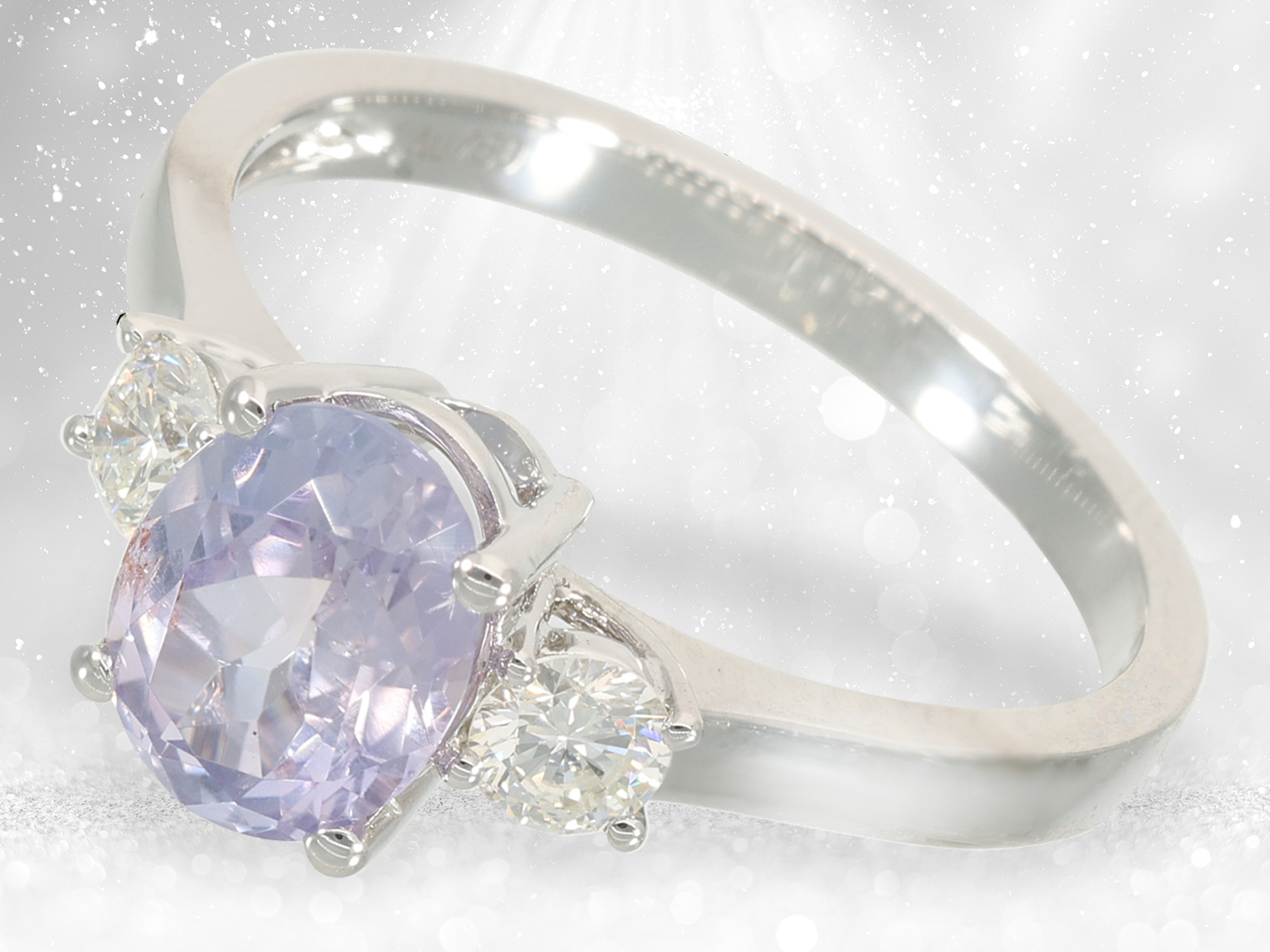 White gold Sapphire/brilliant-cut goldsmith ring with rare lavender sapphire of approx. 1.6ct - Image 2 of 4