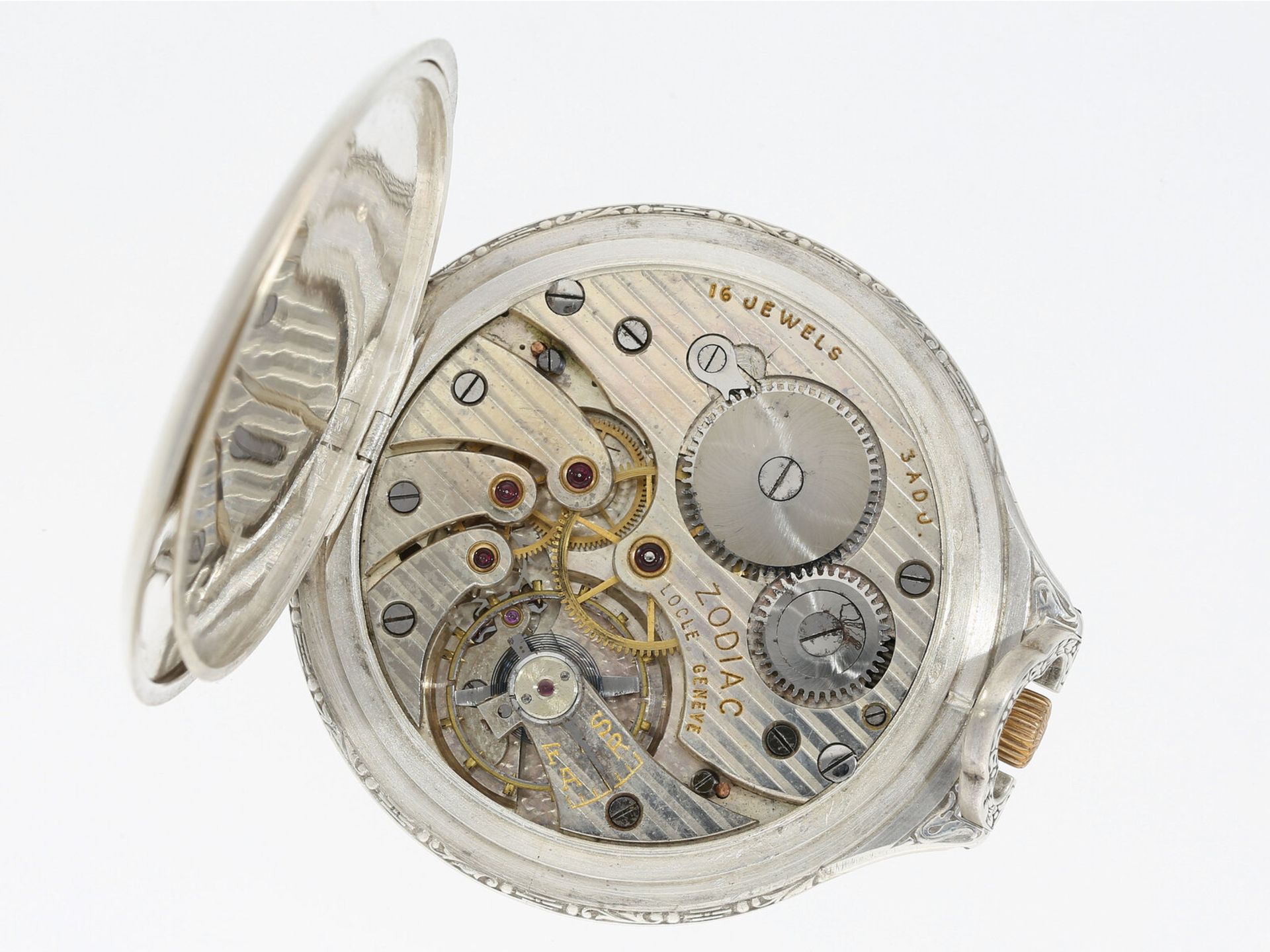 Wunderschöne Taschenuhr, Art déco Chronometer der Marke Zodiac, Sterlingsilber - Image 5 of 5