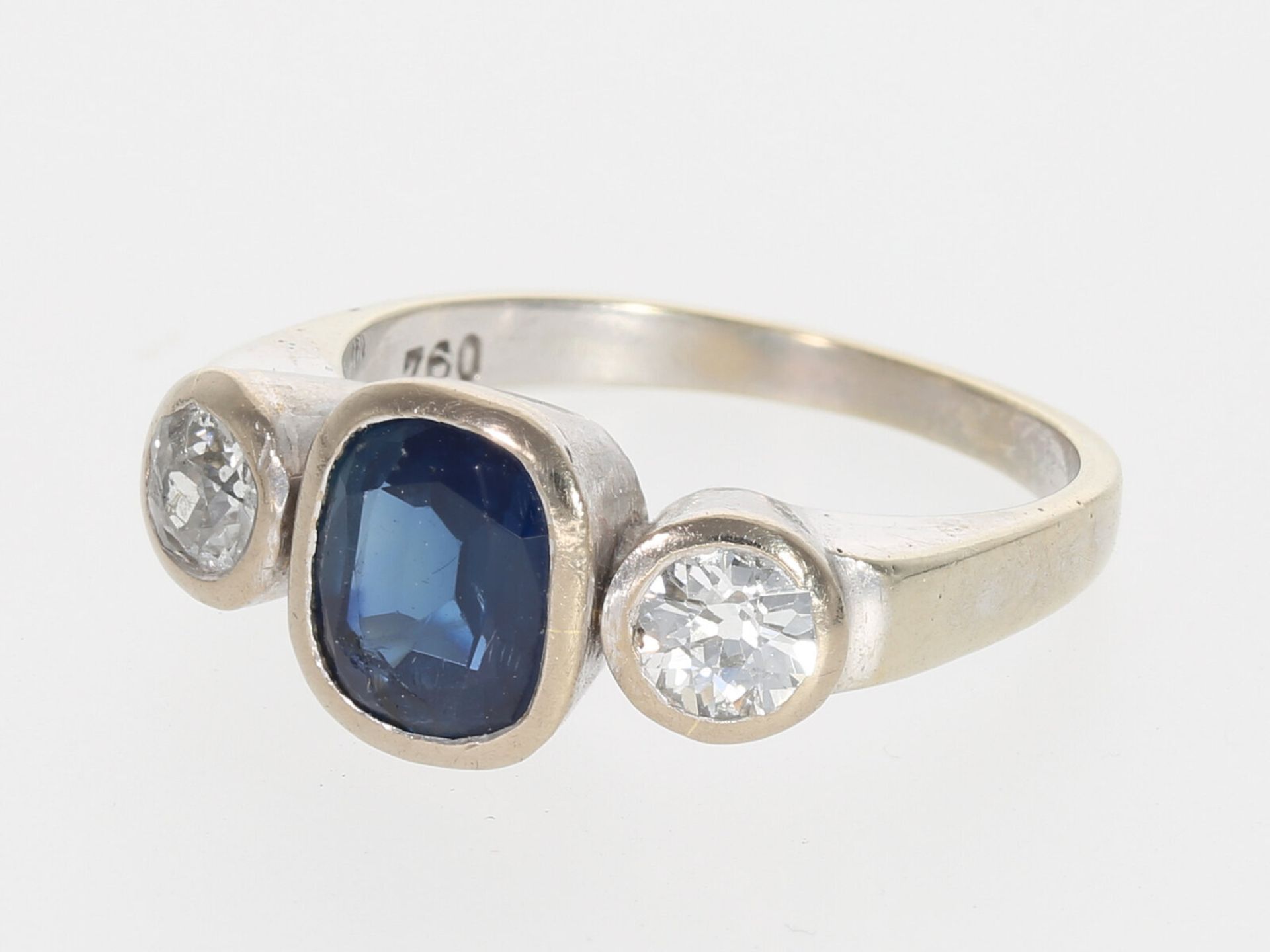 Ring: hochfeiner vintage Saphir/Diamant-Goldschmiedering - Bild 2 aus 7