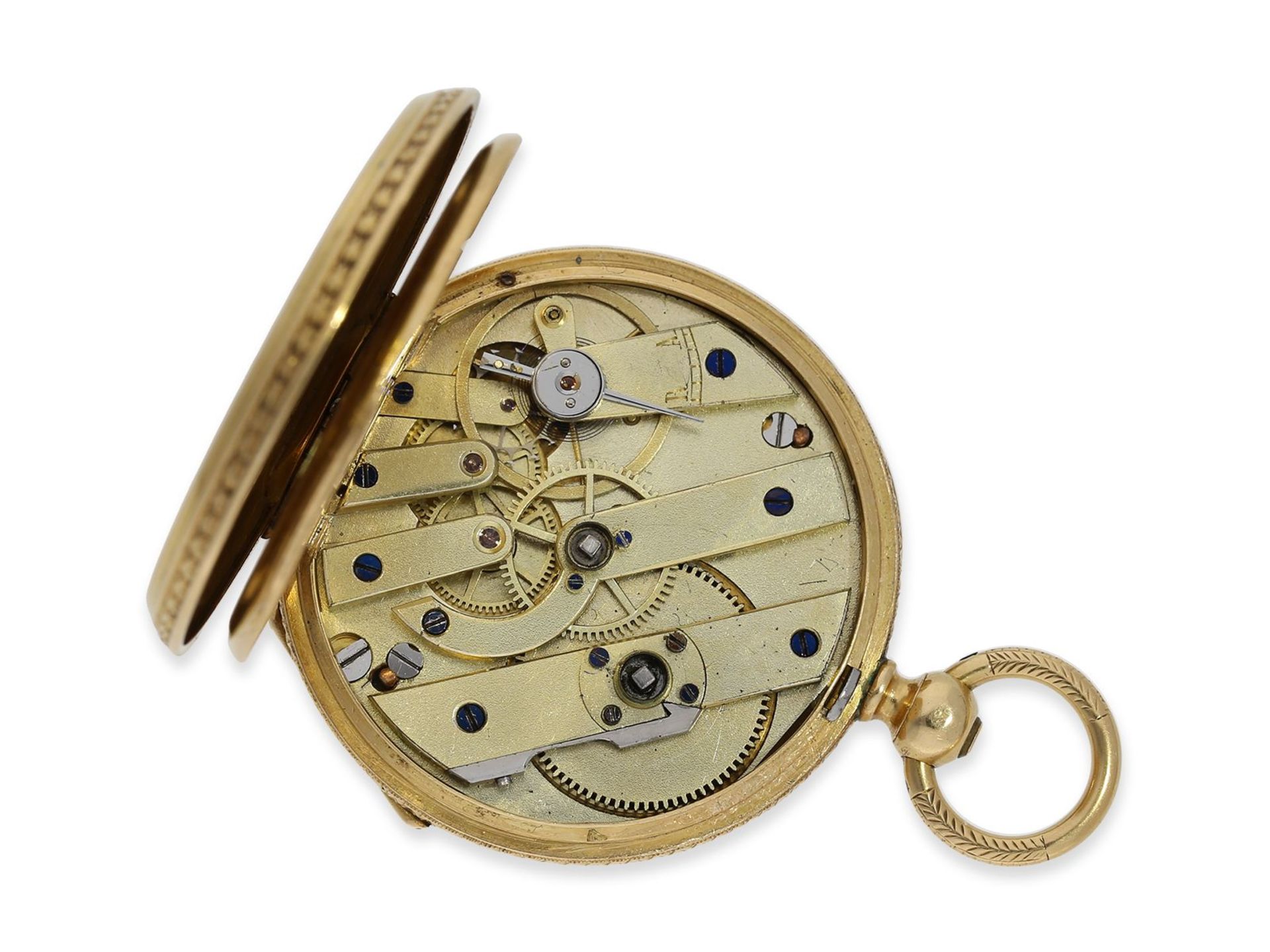 Taschenuhr/Anhängeuhr: wunderschöne "Louis XV" Gold/Emaille-Damenuhr mit feiner Lupenmalerei, vermut - Bild 8 aus 12
