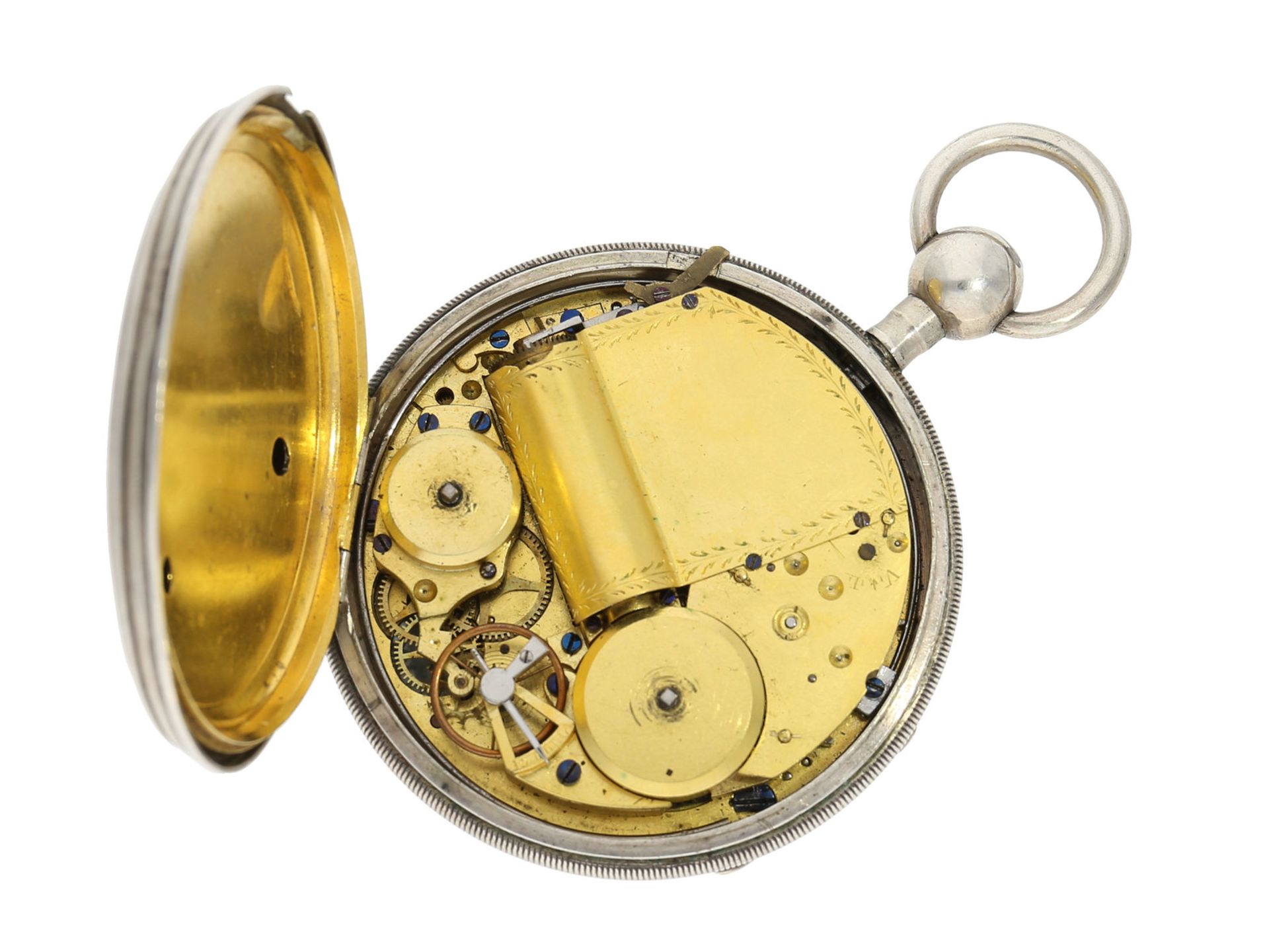 äußerst rare, große Taschenuhr mit Repetition und Walzen-Musikspielwerk, vermutlich Genf um 1820 - Bild 3 aus 4