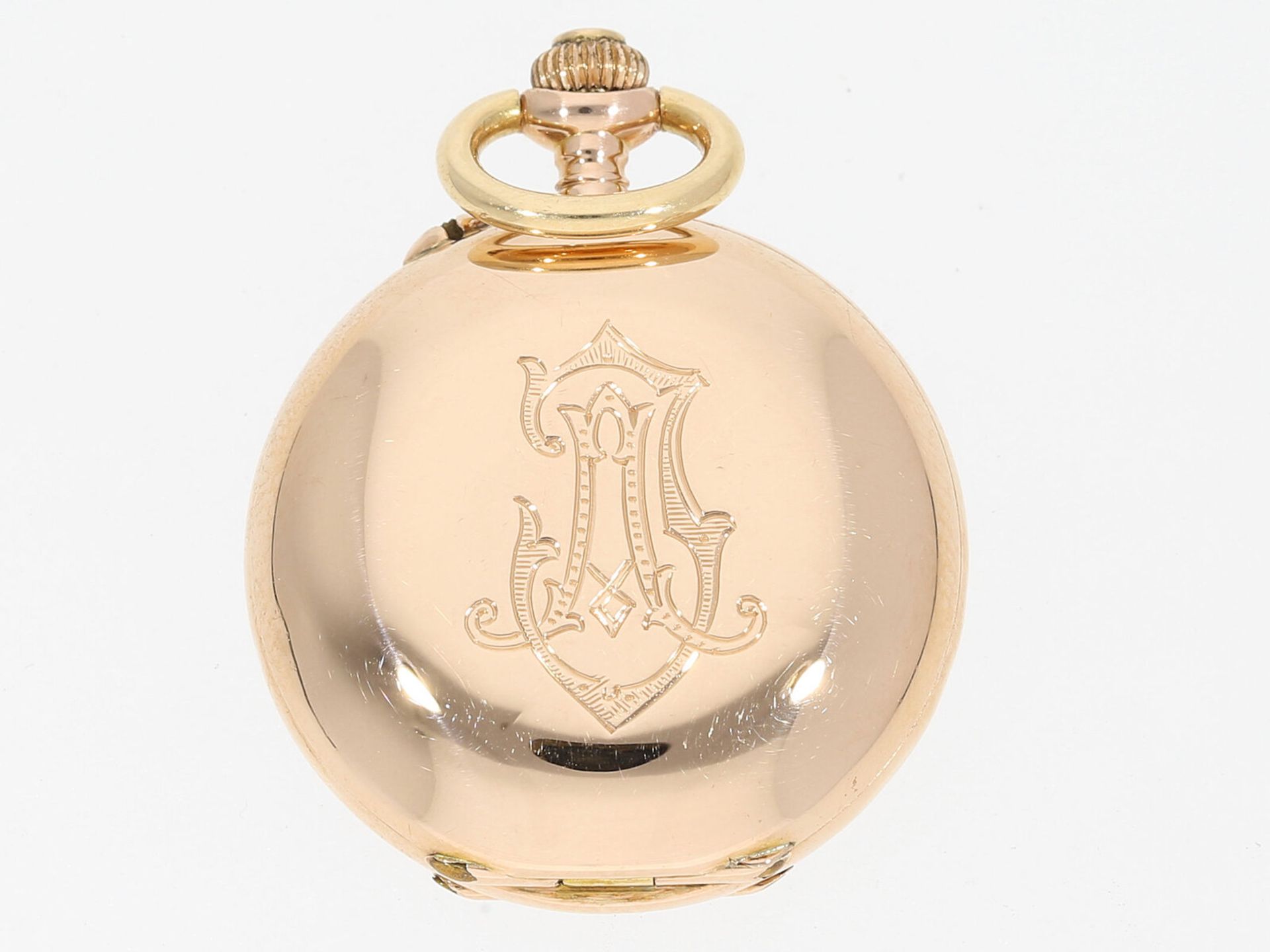 Sehr seltene, kleine Miniatur-Damen-Taschenuhr mit Zylinderhemmung, 14K Gold - Bild 2 aus 3