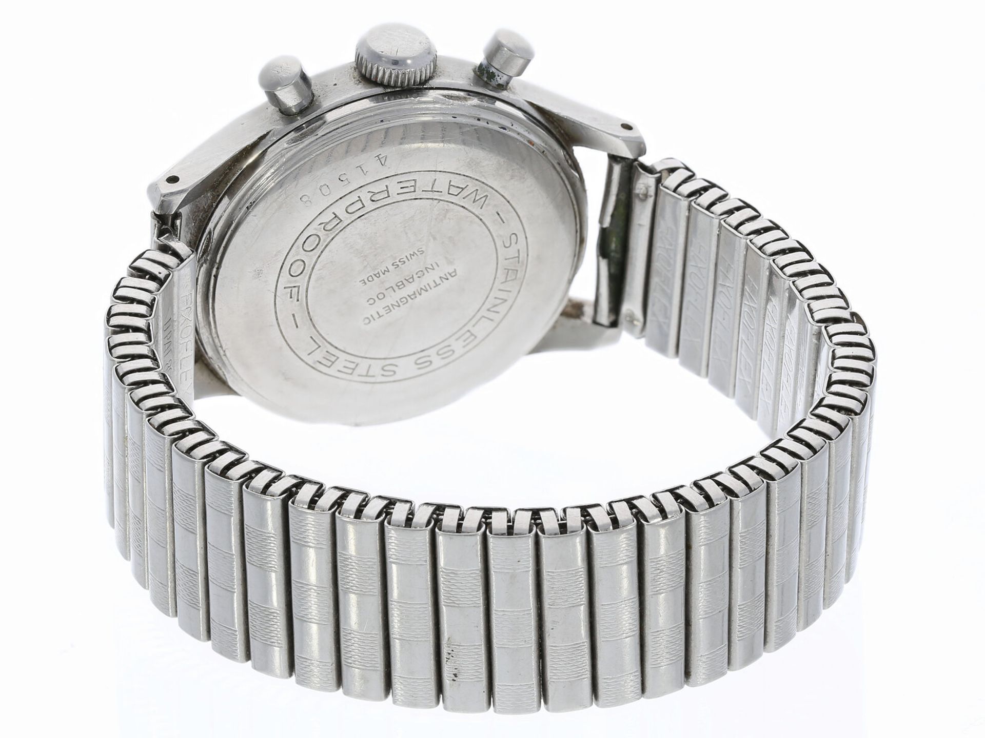 Armbanduhr: interessanter, großer antimagnetischer Chronograph in Stahl, Beleta Antimagnetique, ca.1 - Bild 2 aus 2