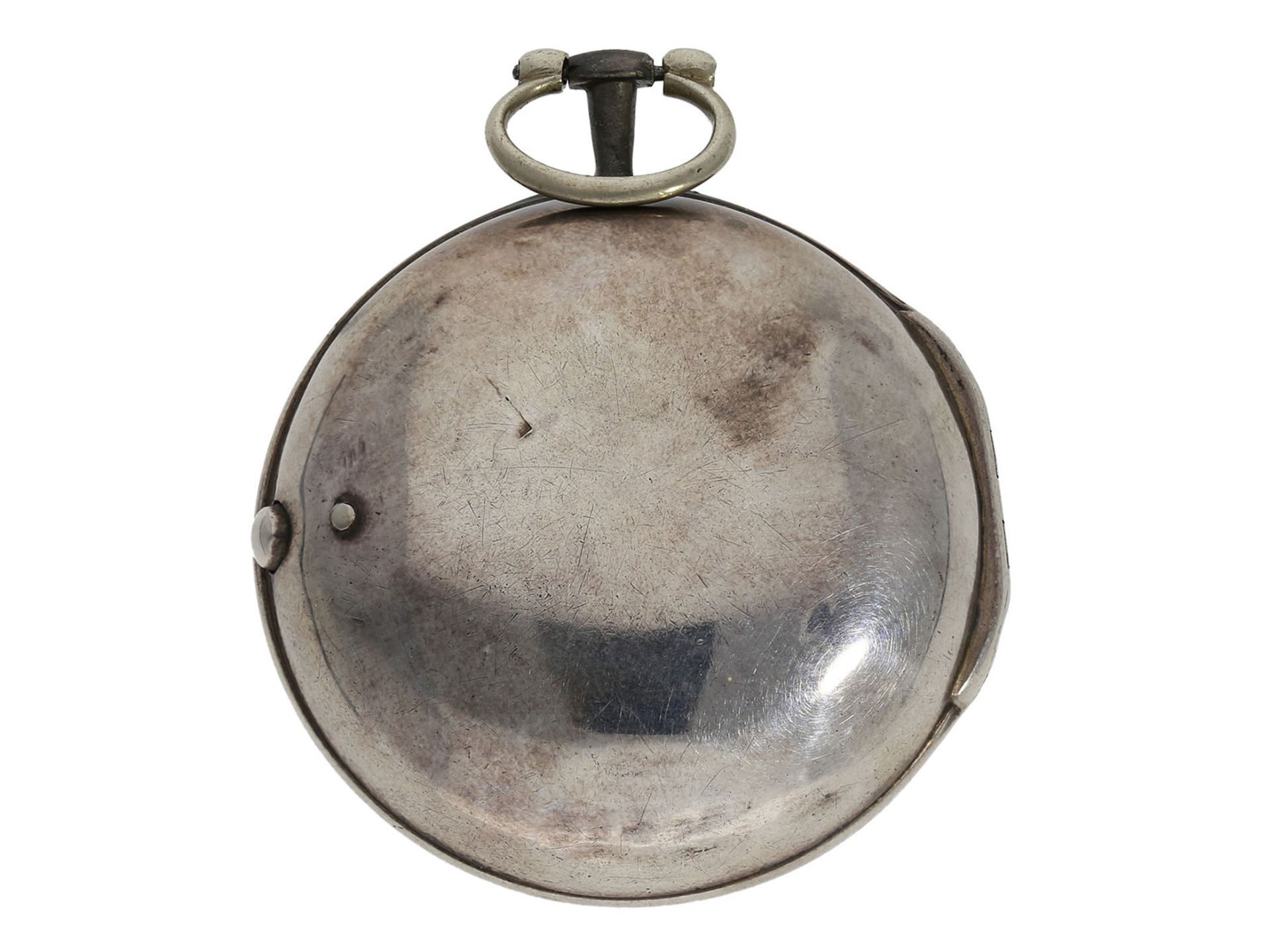 Taschenuhr: ausgesprochen schöne, frühe englische Champlevé-Doppelgehäuse-Spindeluhr, John Jullion B - Image 9 of 12