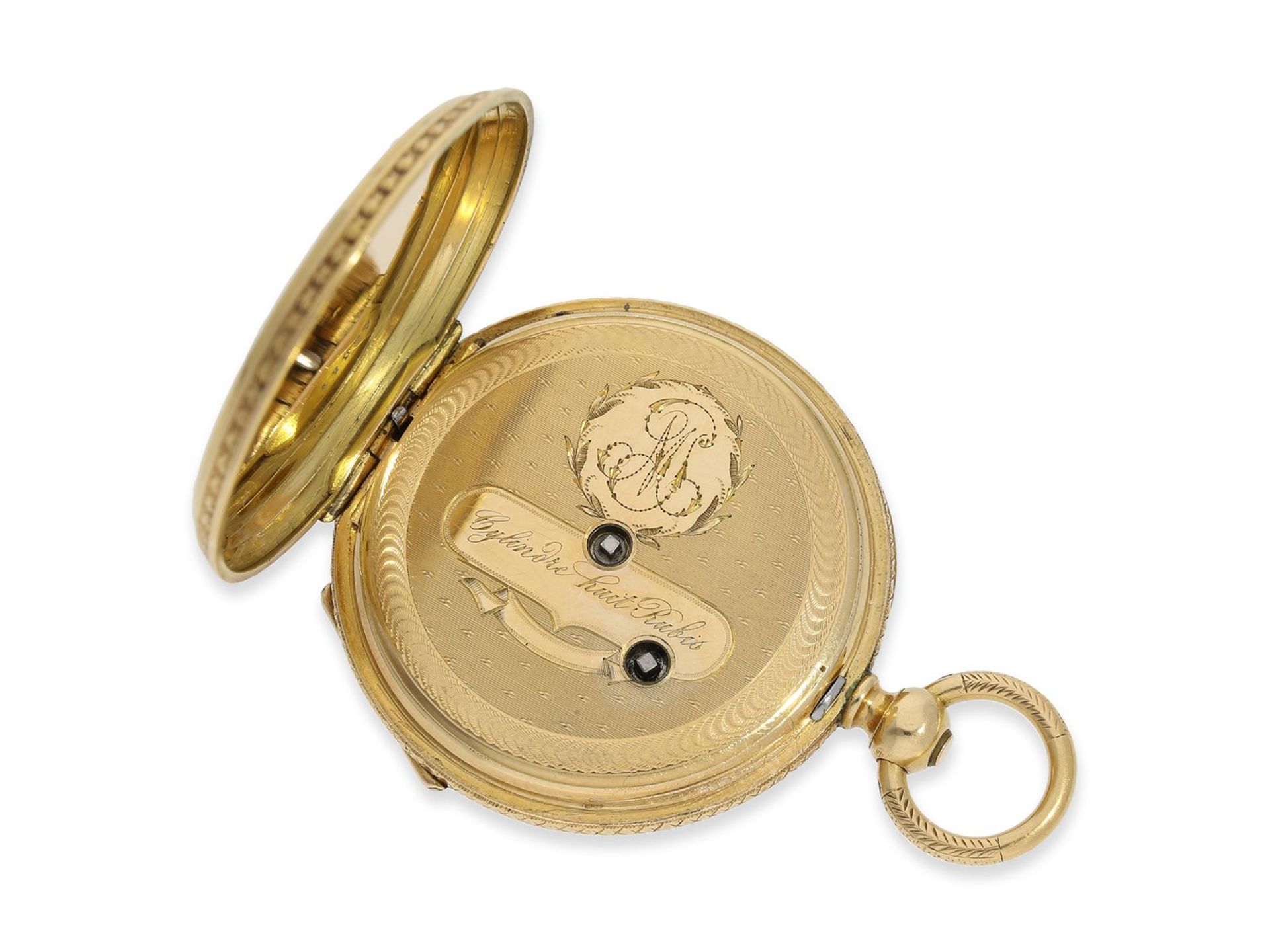 Taschenuhr/Anhängeuhr: wunderschöne "Louis XV" Gold/Emaille-Damenuhr mit feiner Lupenmalerei, vermut - Bild 10 aus 12