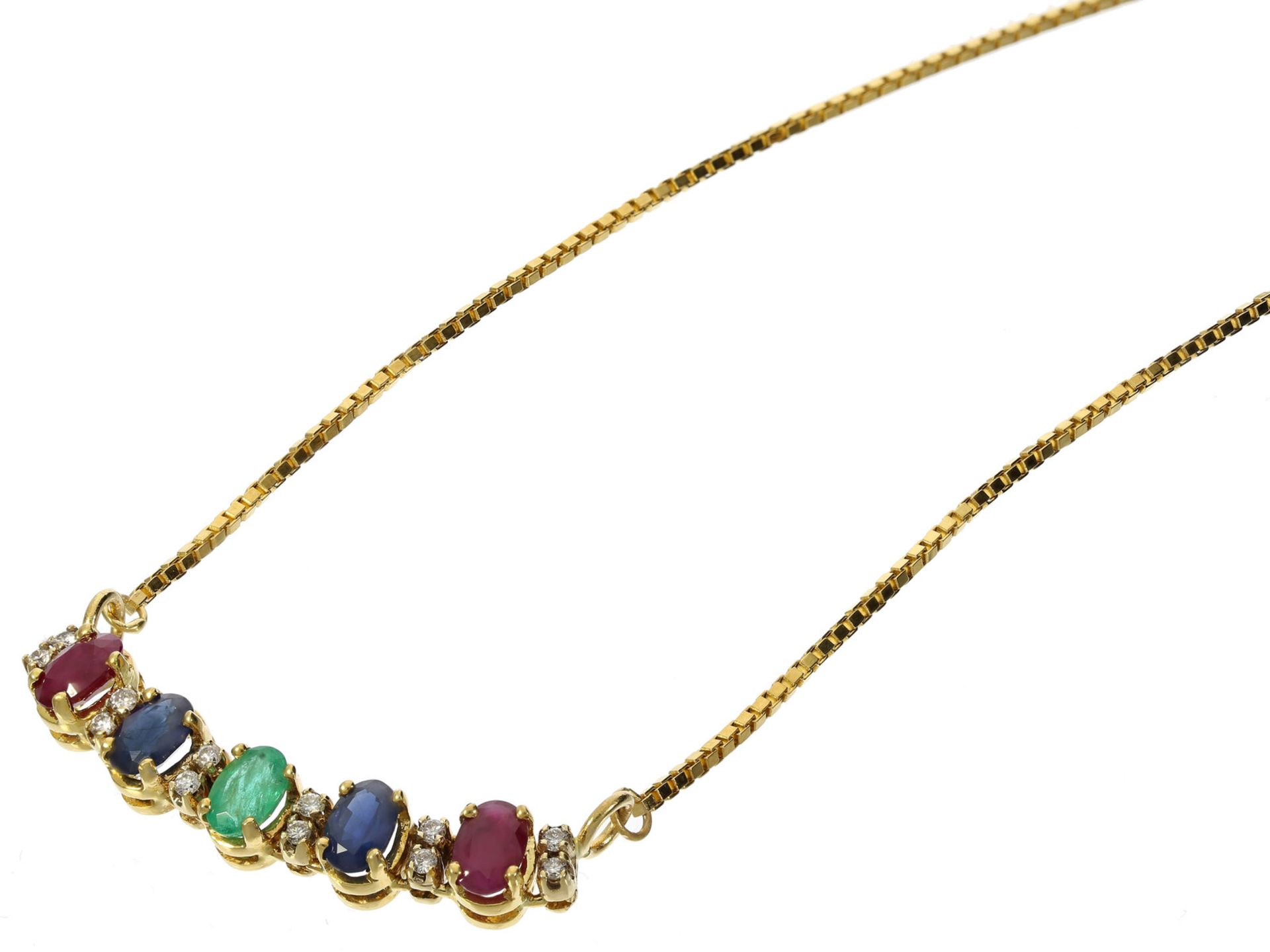 Dekoratives vintage Multicolor-Goldschmiede-Collier mit Smaragd-, Saphir- sowie Rubinbesatz und Bril - Bild 2 aus 2