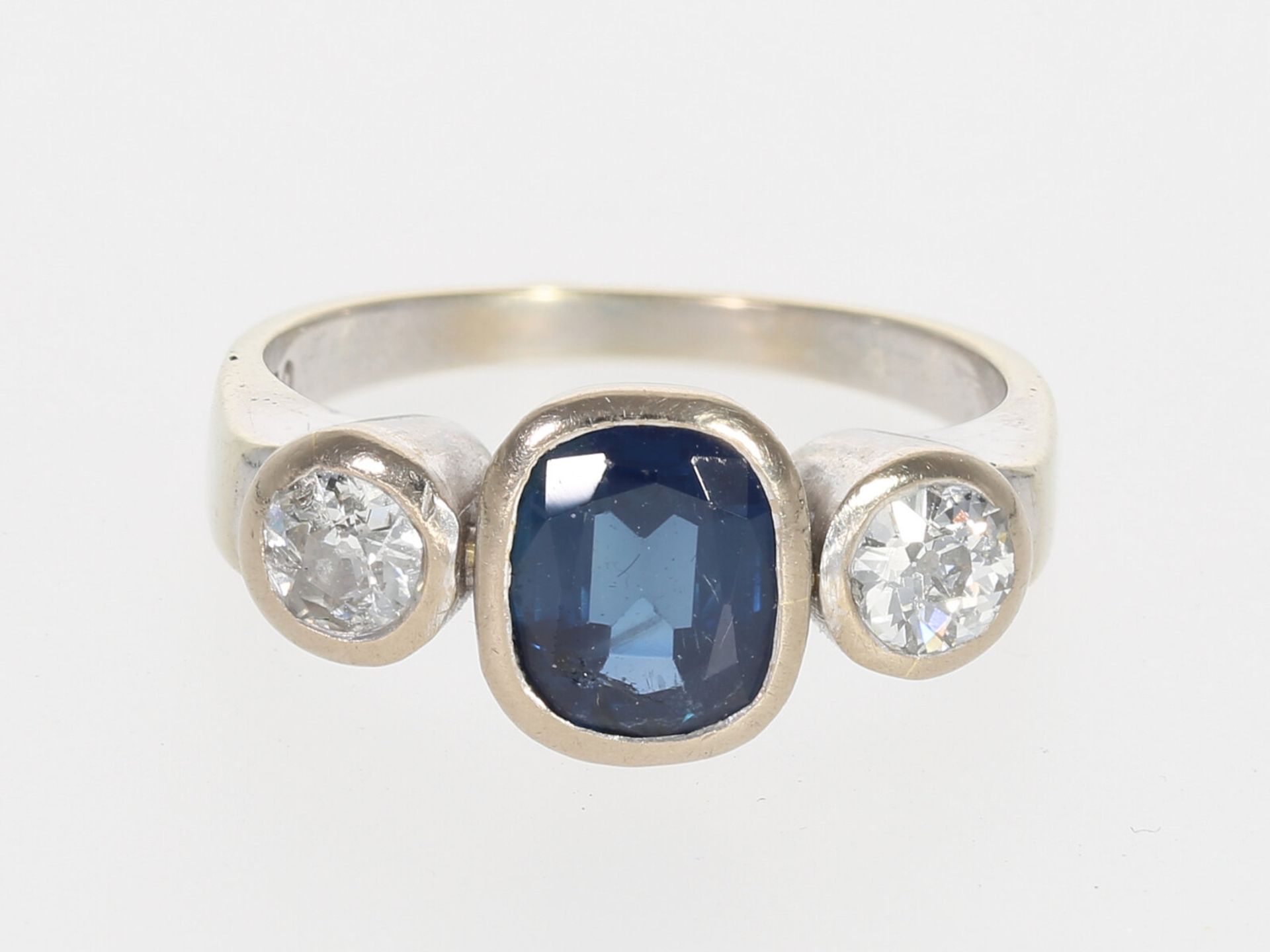 Ring: hochfeiner vintage Saphir/Diamant-Goldschmiedering