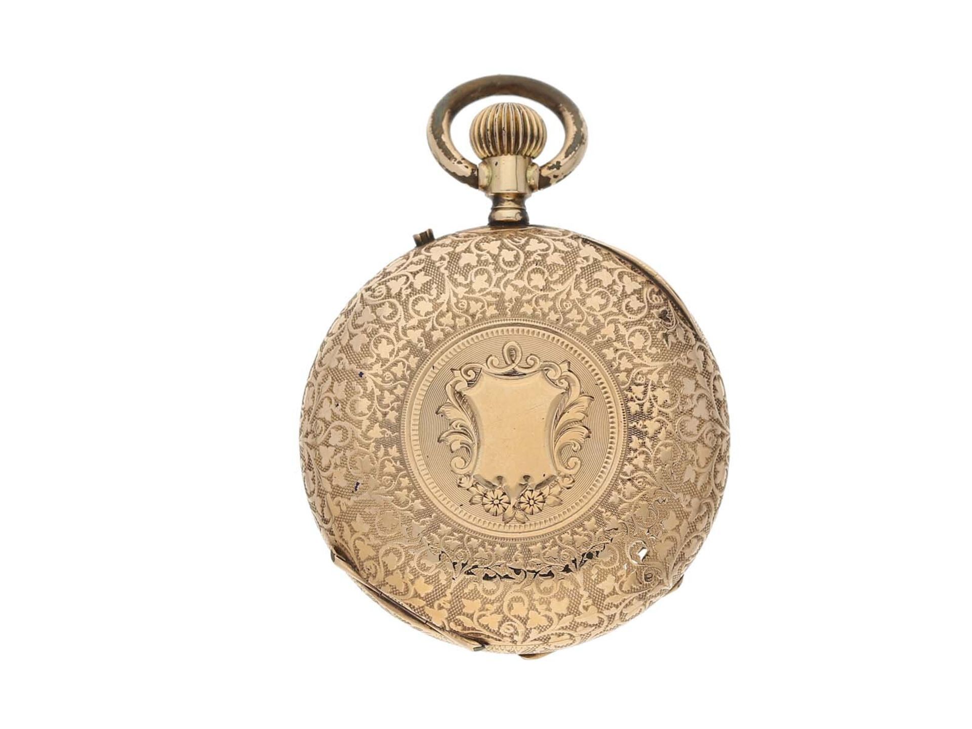 Taschenuhr: goldene Damenuhr um 1900 und seltene goldene Uhrenkette mit goldenem Kompass, ca.1900 - Bild 2 aus 3