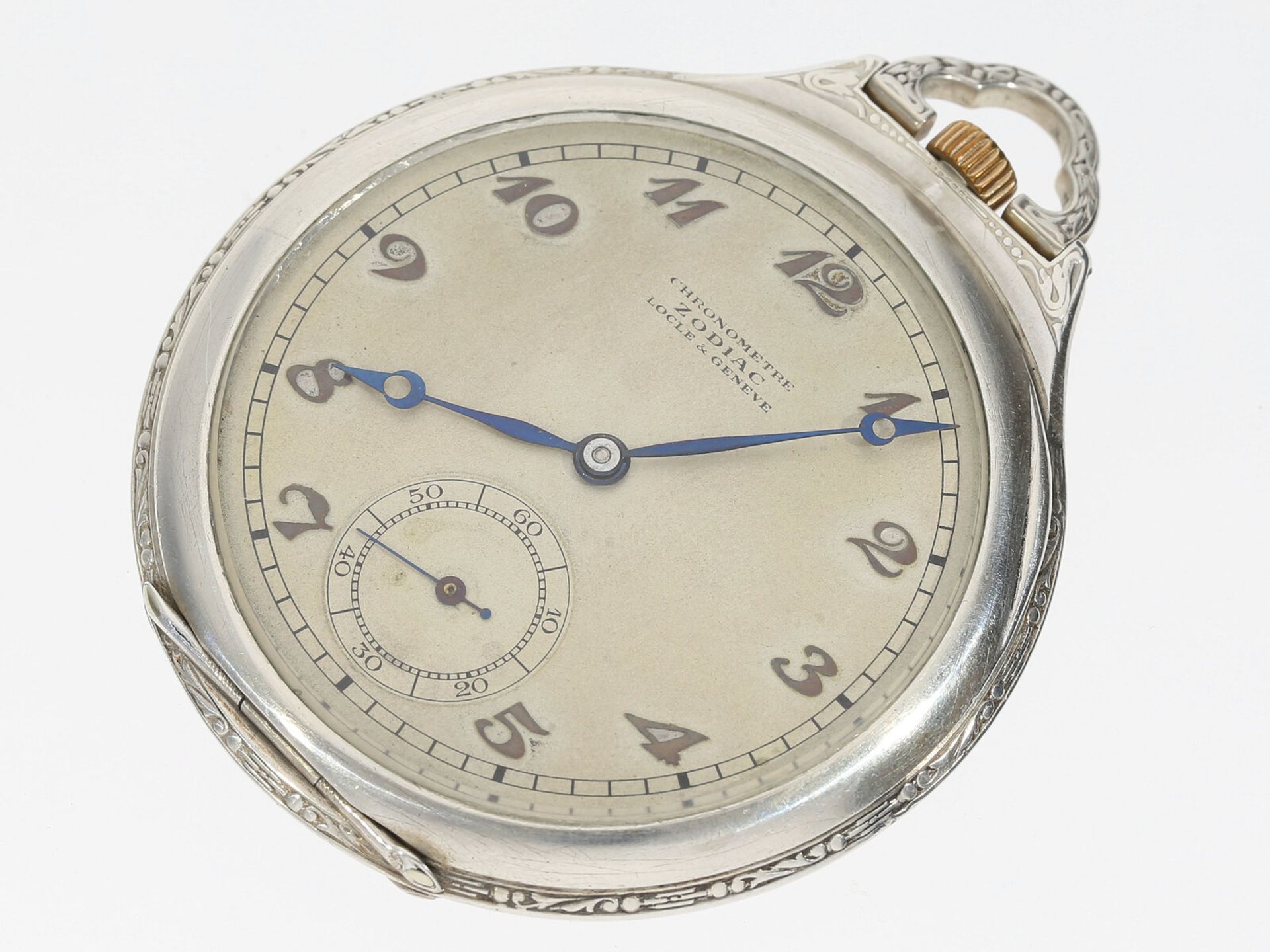 Wunderschöne Taschenuhr, Art déco Chronometer der Marke Zodiac, Sterlingsilber - Image 2 of 5