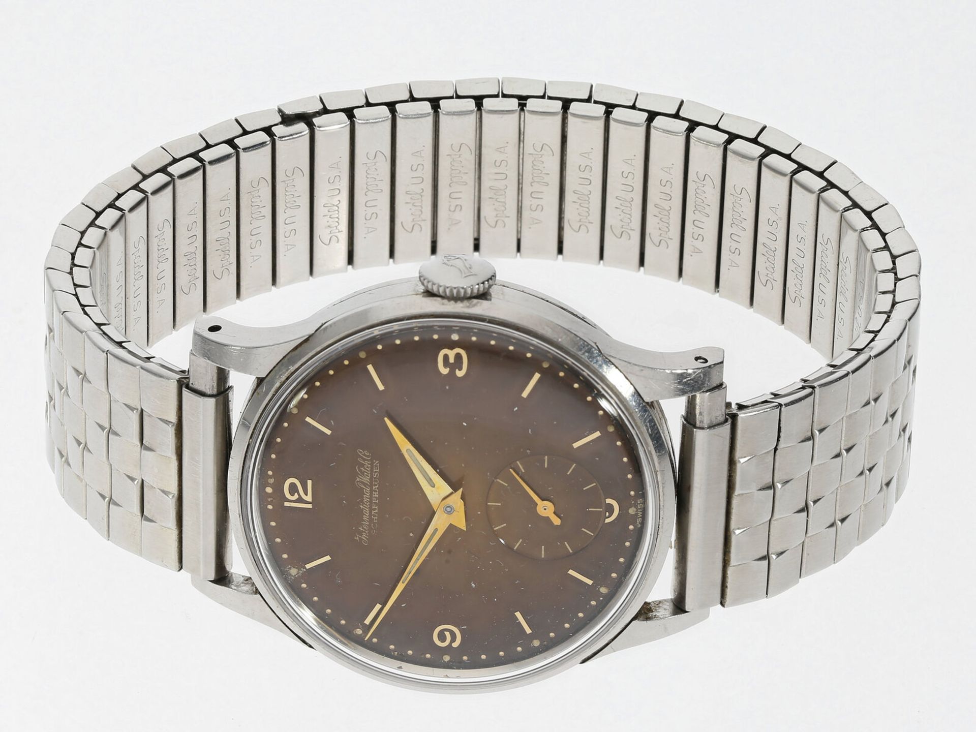 Armbanduhr: attraktive vintage IWC mit "Tropical Dial", Stahl, 1958 - Bild 2 aus 3