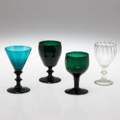 4 unterschiedliche Gläser. 19. Jahrhundert.
