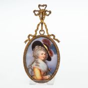 Ovale Bildplatte / Porzellan Miniatur Lady Georgiana Cavendish. Um 1900