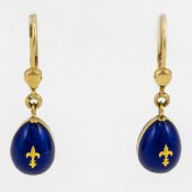 FABERGÉ - Paar Ohrringe mit blauer Emaille