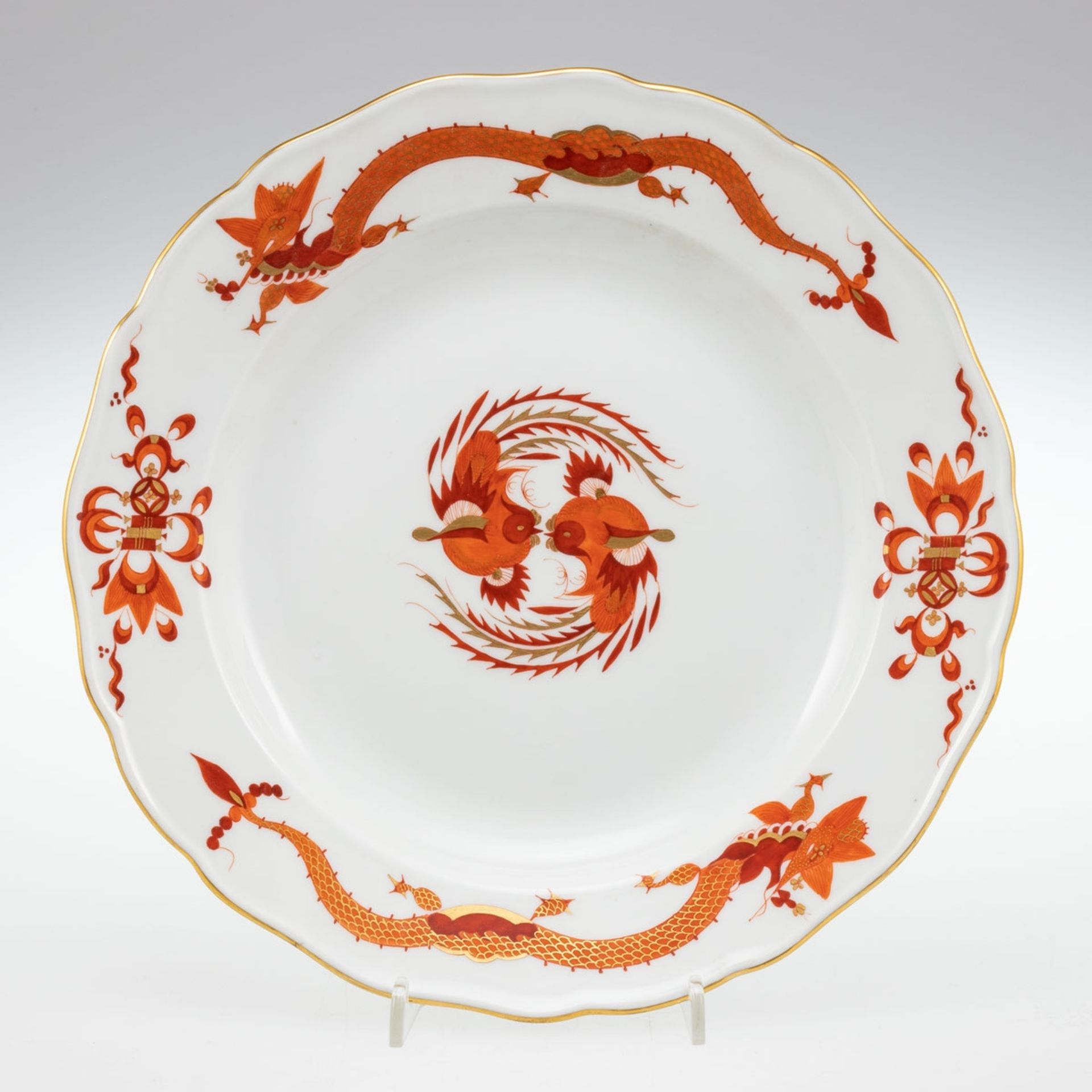 Speiseteller Hofdrache, rot. Meissen 1935-1947