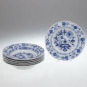 6 Suppenteller Zwiebelmuster, Meissen 1980.