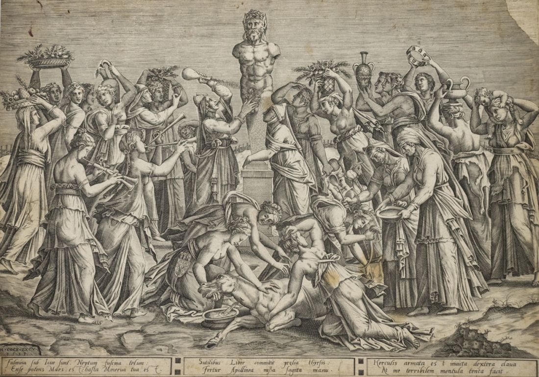 Pieter van der Heyden (1530-1572), Opferung für Priapus, Kupferstich