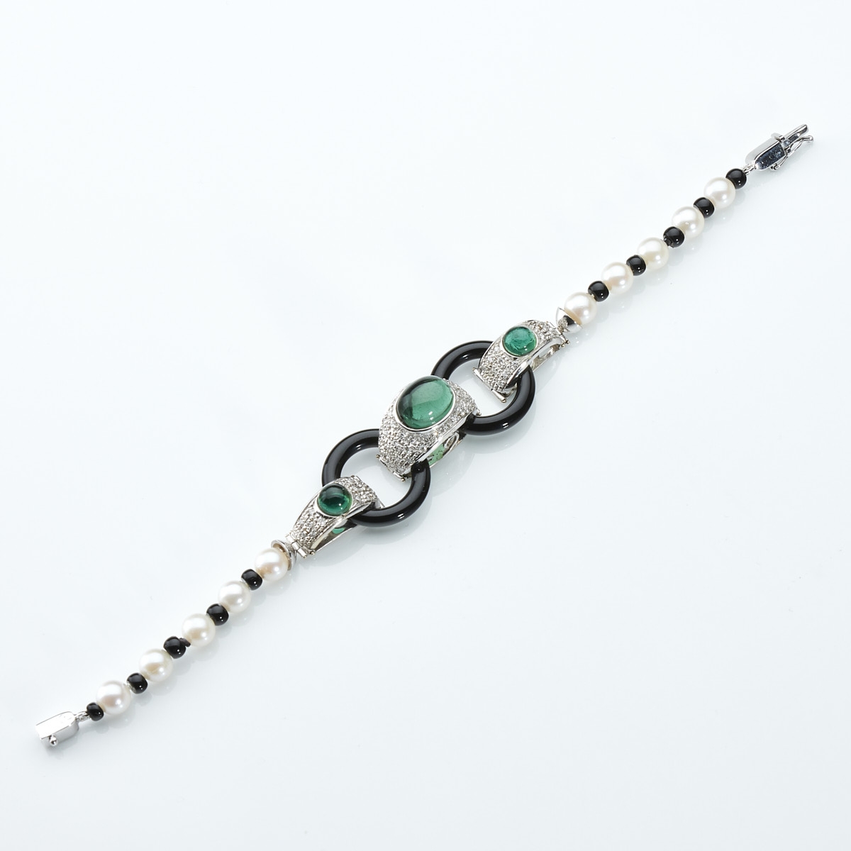 Bezauberndes Turmalin-Armband mit Onyx und Perlen - Image 2 of 3