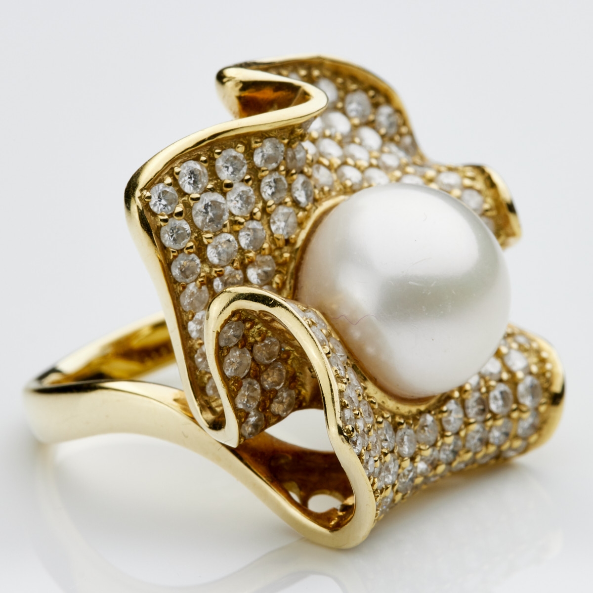 Blütenring mit Perle und Brillanten in Pavéfassung - - Image 2 of 2