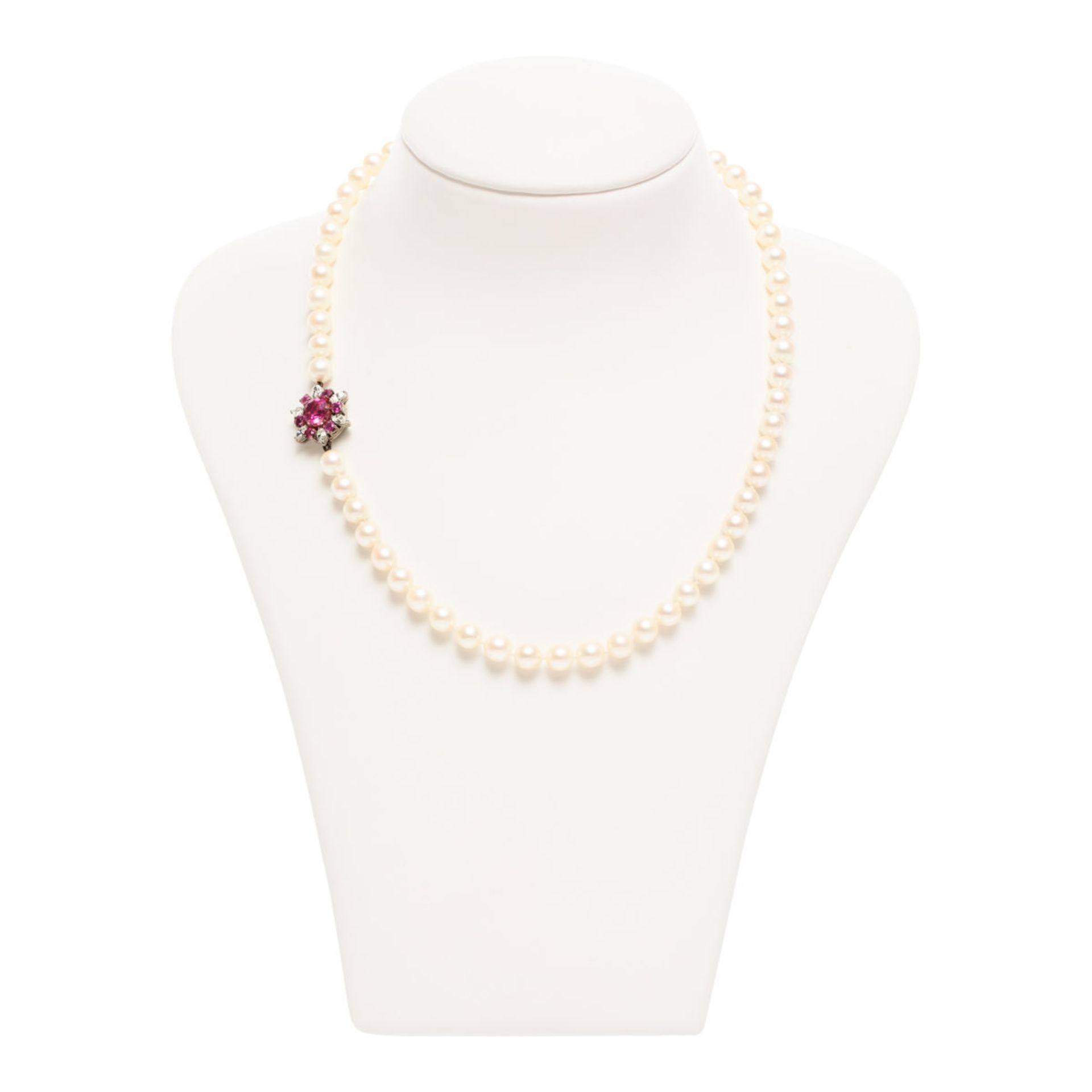 Matinee Perlenkette mit rosafarbenen Turmalinen und Diamanten