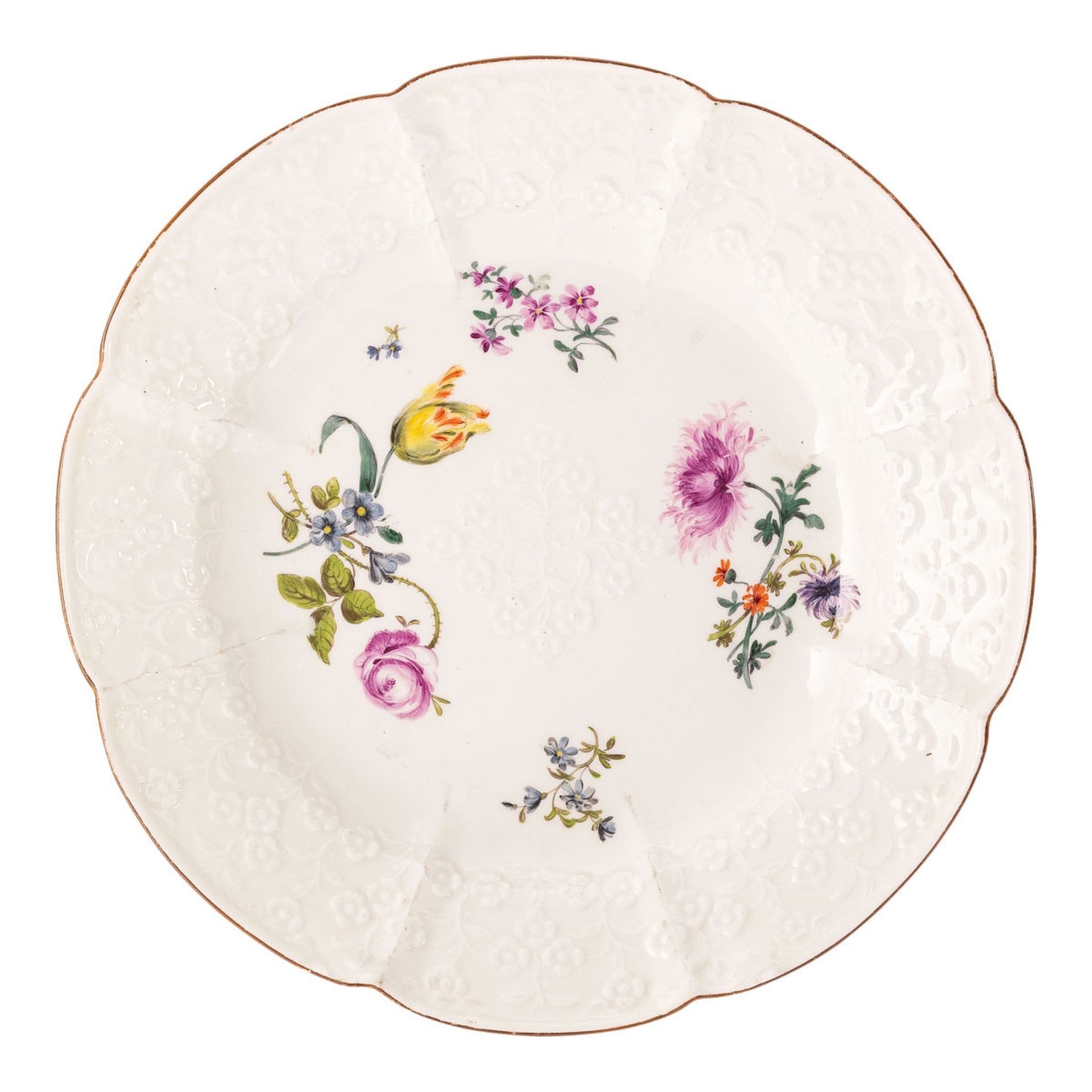 Plate with forget-me-not relief and scattered flowers