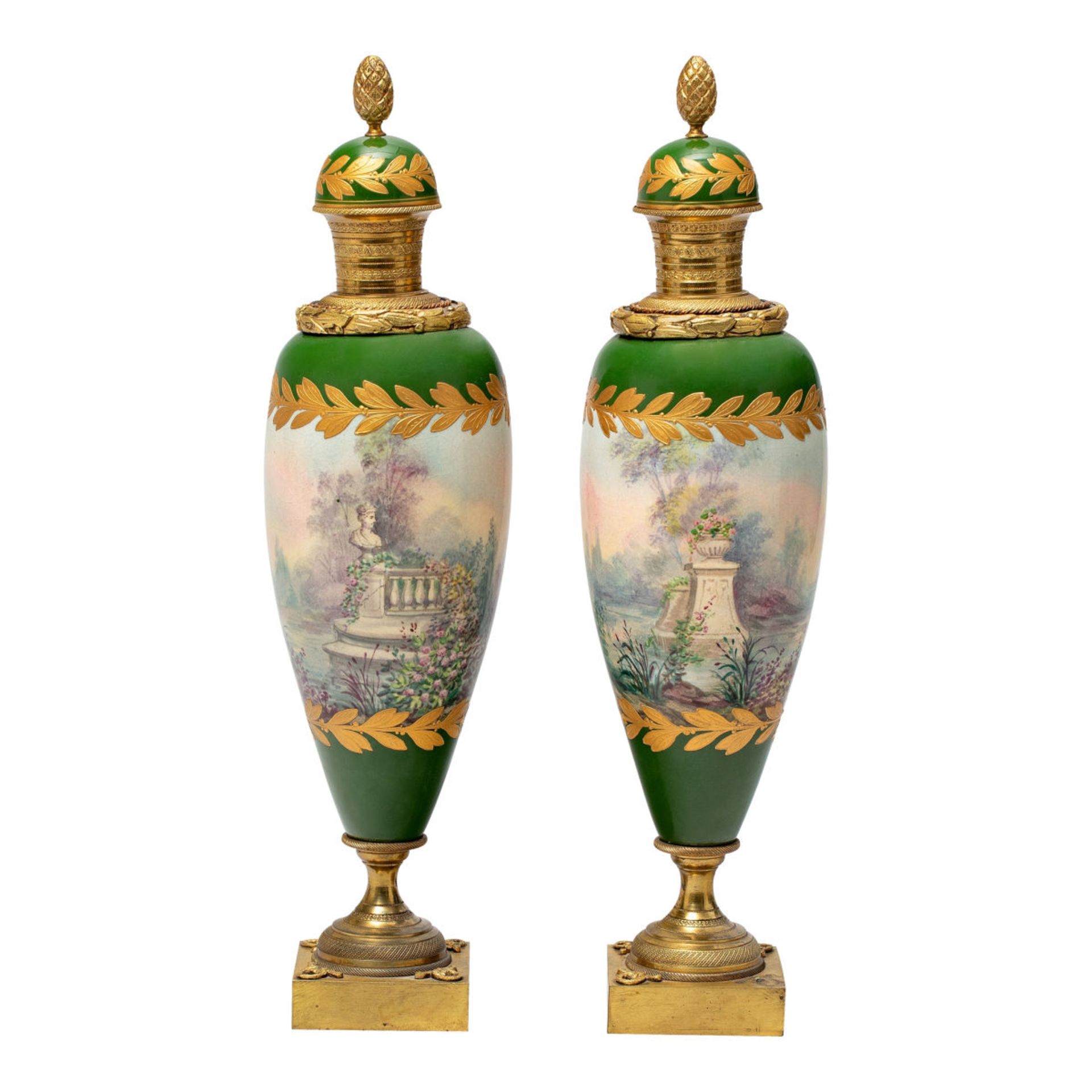 Pair of Sèvres showpiece vases with flâneurs - Image 2 of 8