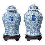 Paar Deckelvasen mit «Shuangxi» Dekor