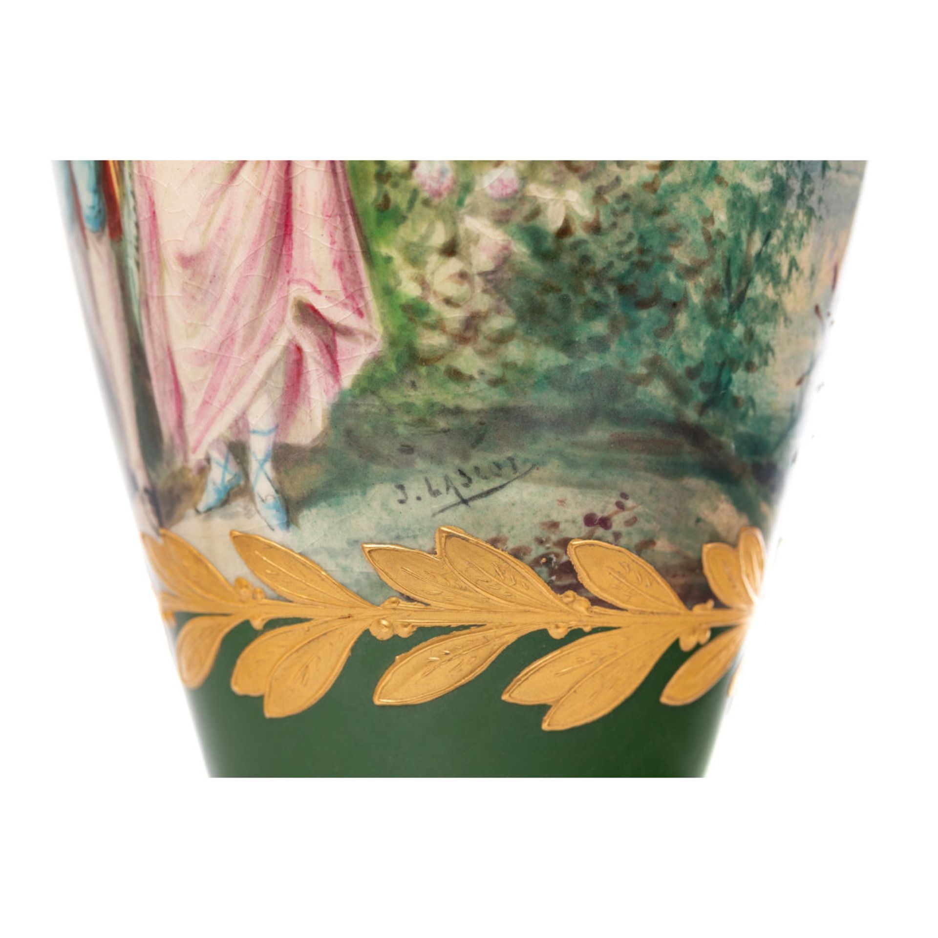 Pair of Sèvres showpiece vases with flâneurs - Image 7 of 8