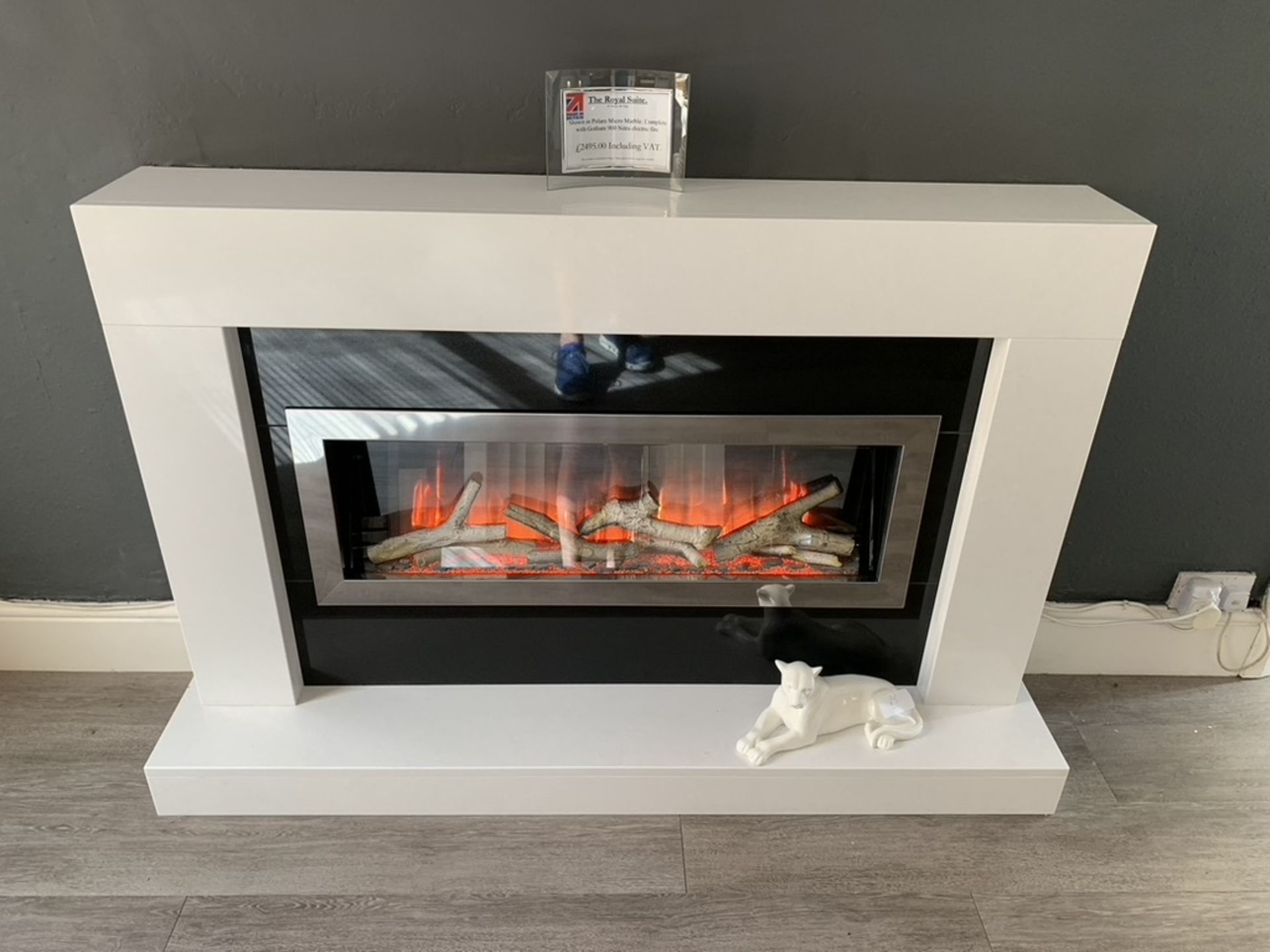 The Royal Suite, Polare Micro Marble fire surround with Gotham 900 Nitra electic fire w 51 x h 38”