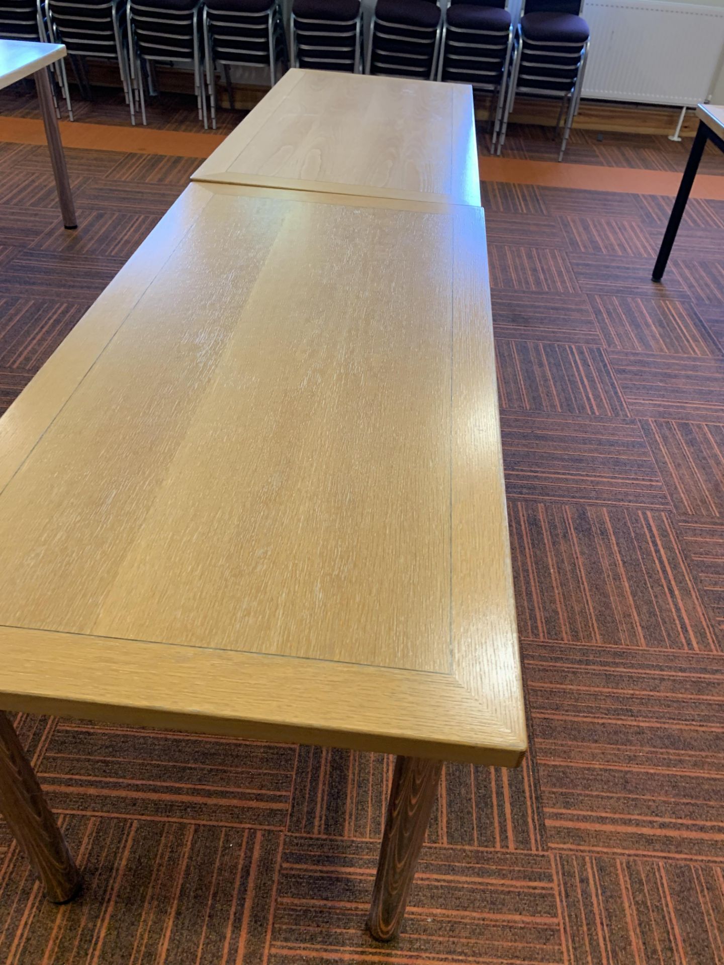 8 x Oak Effect Rectangular tables & 1 curved end all with screw on legs - Image 3 of 6