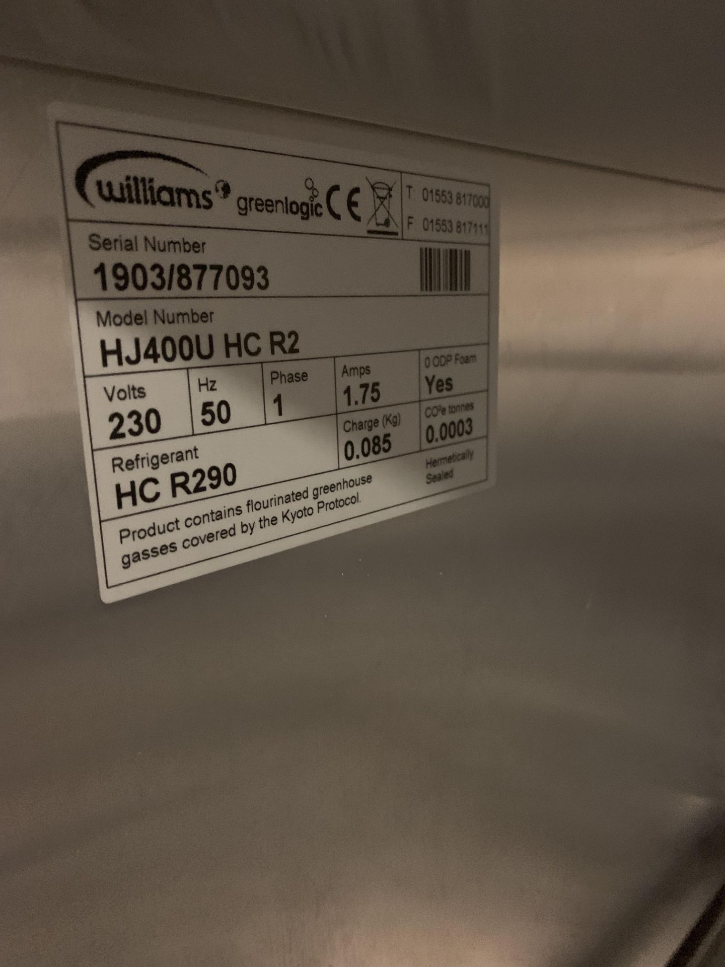 Williams Upright SS Fridge model HJ400U HC R2 - Image 3 of 3