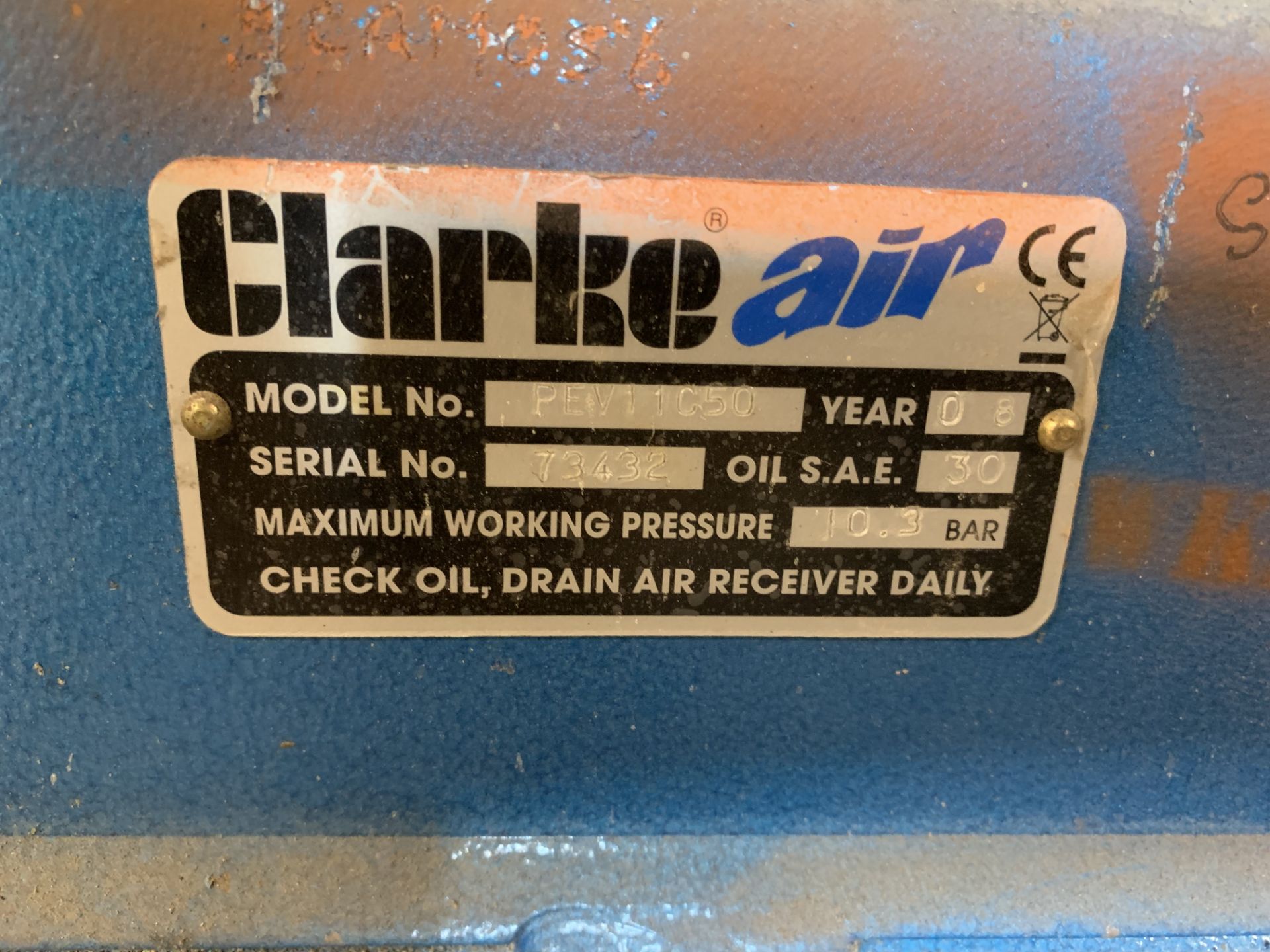 Clarke Air Compressor Model PEV11C50 10.3 Bar - Image 2 of 3