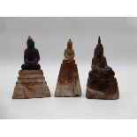 3 Buddha Skulpturen Holz / 19.Jh.