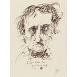 Horst Janssen Porträtzeichnung Edgar Allan Poe. Orig.-Tuschezeichnung. Signiert, datiert (3.12.81)