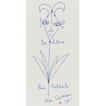 Jean Cocteau Ex Libris Paul Ultsch (Blume mit Gesicht). Orig.-Zeichnung (blauer Kugelschreiber),