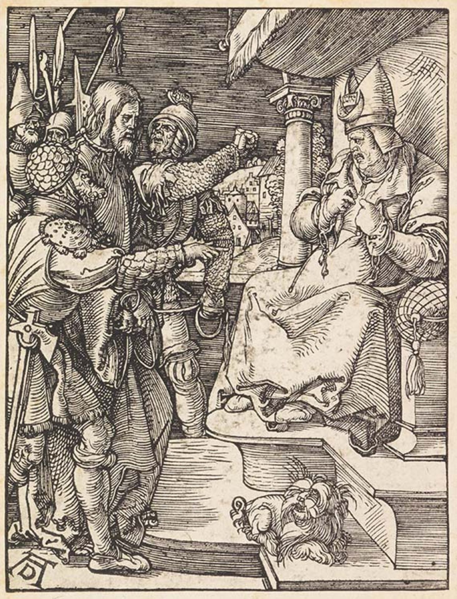 Albrecht Dürer Dürers kleine Passion Christus vor Kaiphas. Orig.-Holzschnitt. Im Stock