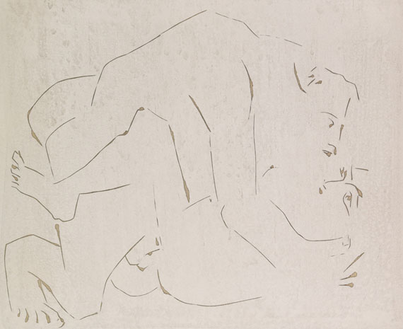 Pablo Picasso L'etreinte I. Orig.-Linolschnitt. Signiert und numeriert, links oben in der Platte