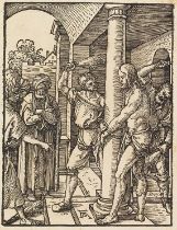 Albrecht Dürer Dürers Geißelung Geißelung Christi. Orig.-Holzschnitt. Im Stock monogrammiert. Um